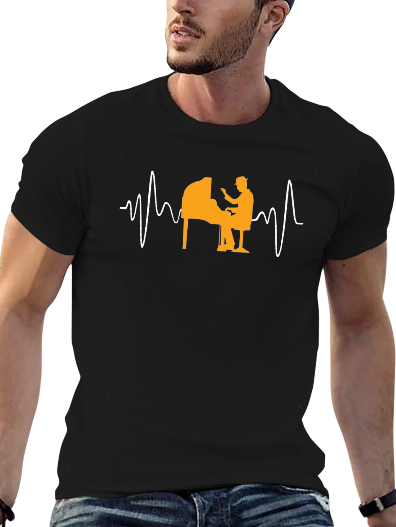 Piano Heartbeat Graphic Tee - Music Lover T-Shirt