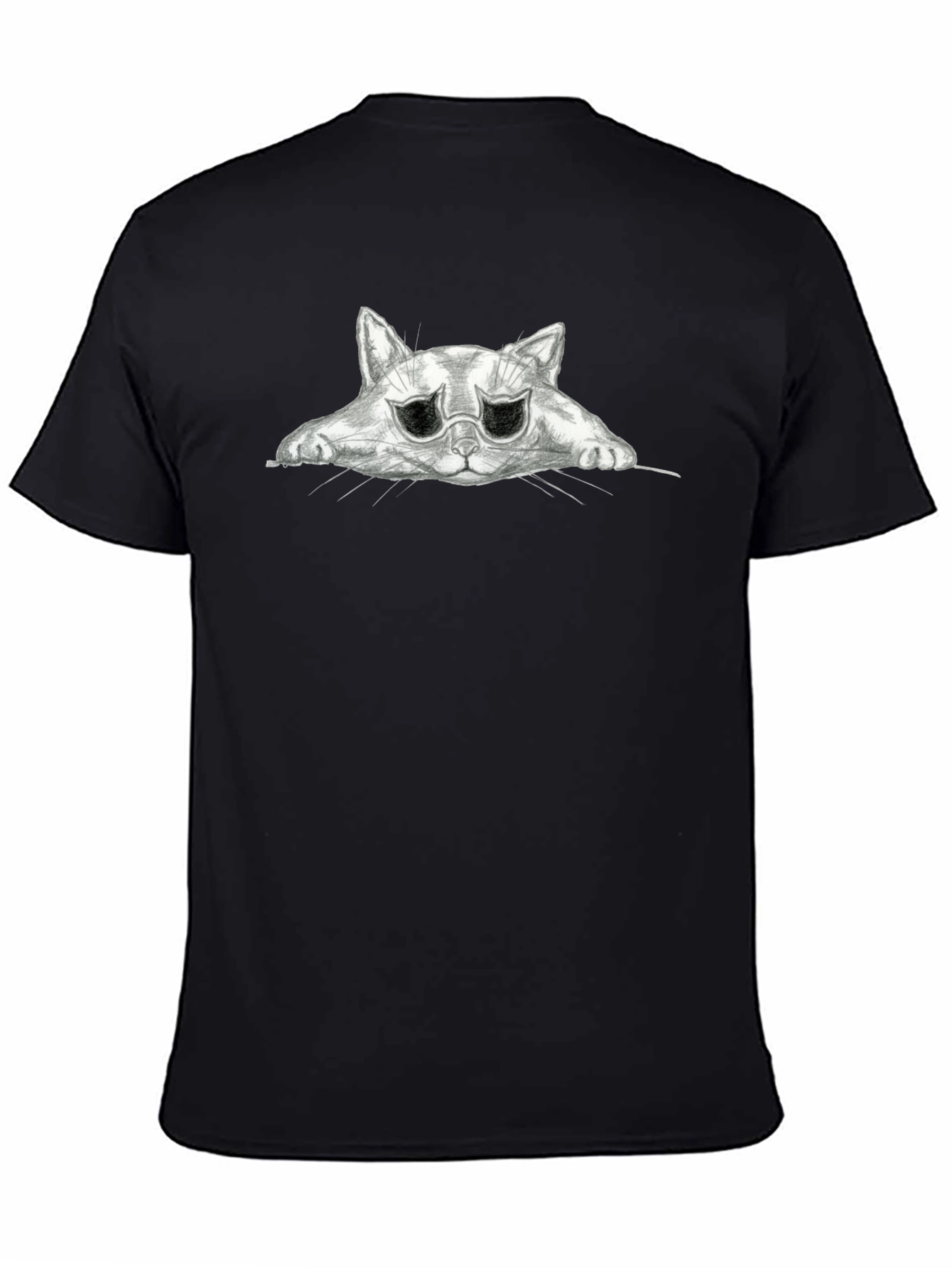 Sad Cat Graphic Black T-Shirt