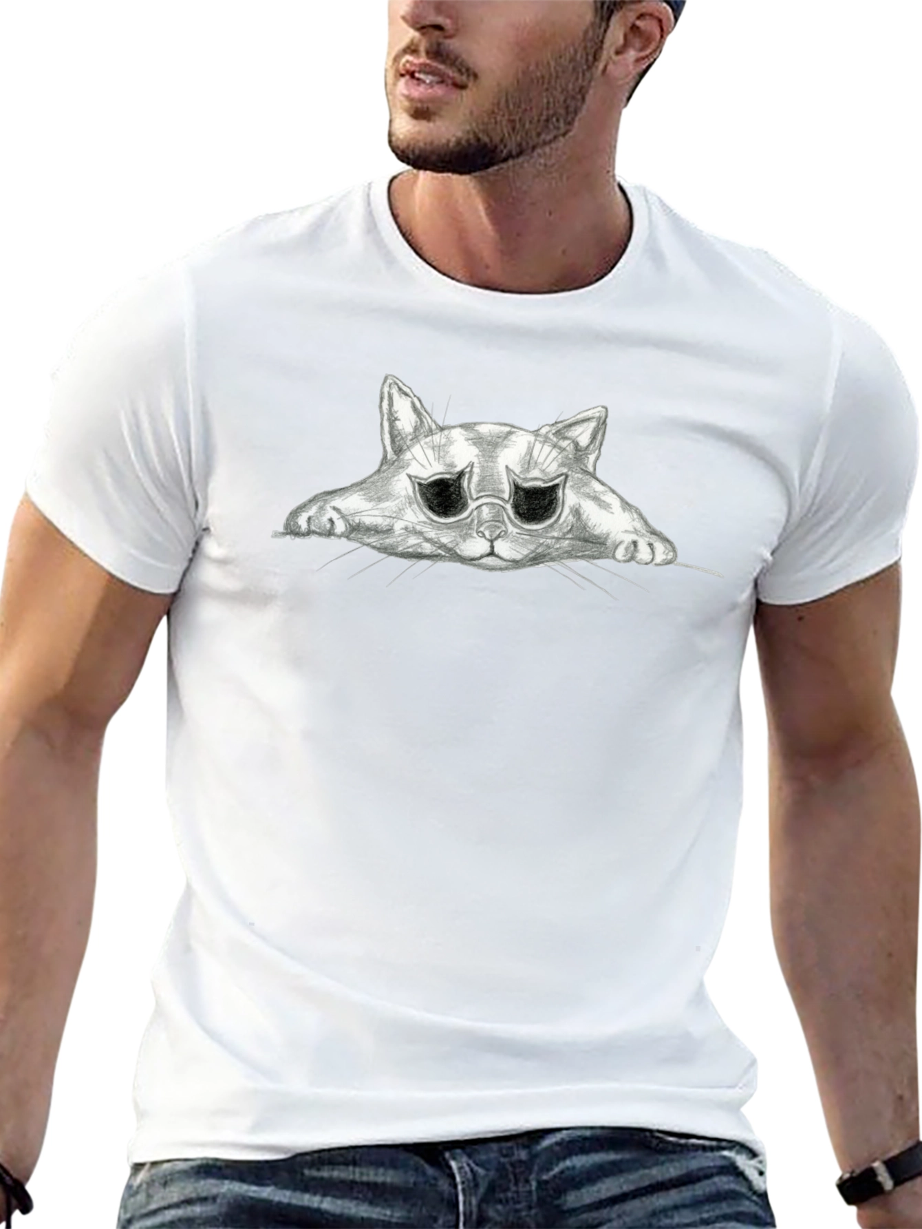 Sad Cat Graphic Black T-Shirt