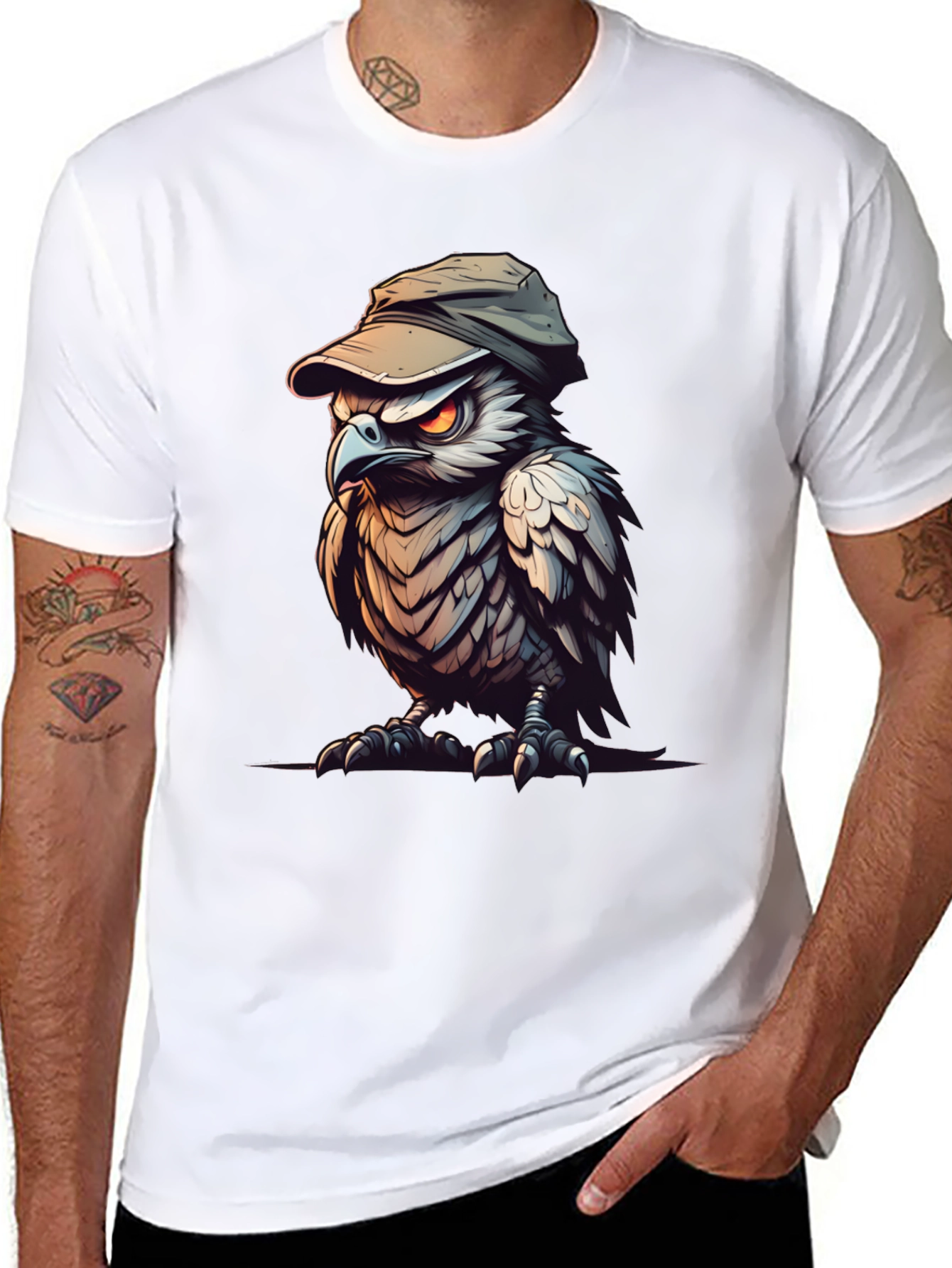 Cool Owl Graphic Tee - Black Cotton Blend