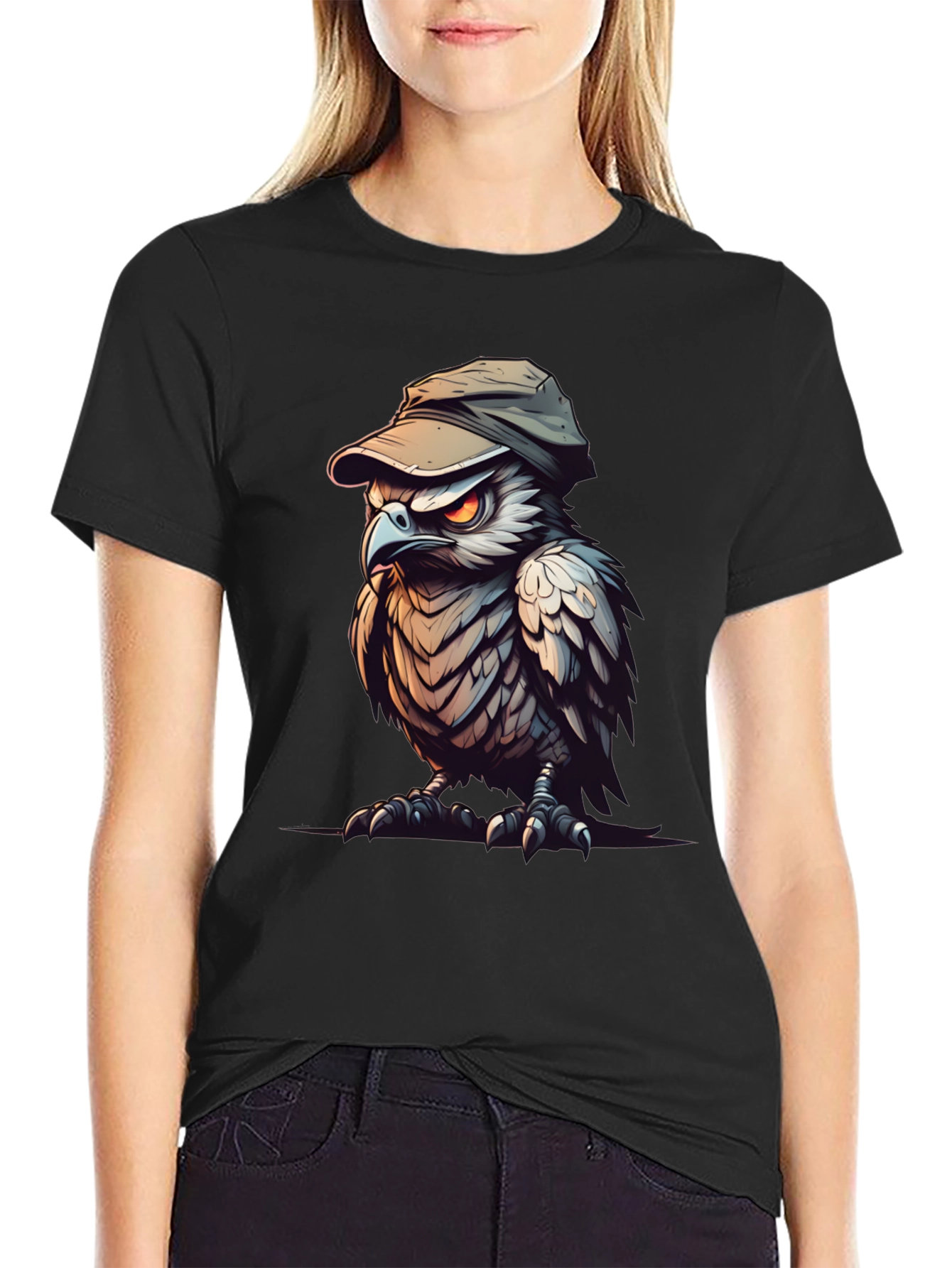 Cool Owl Graphic Tee - Black Cotton Blend