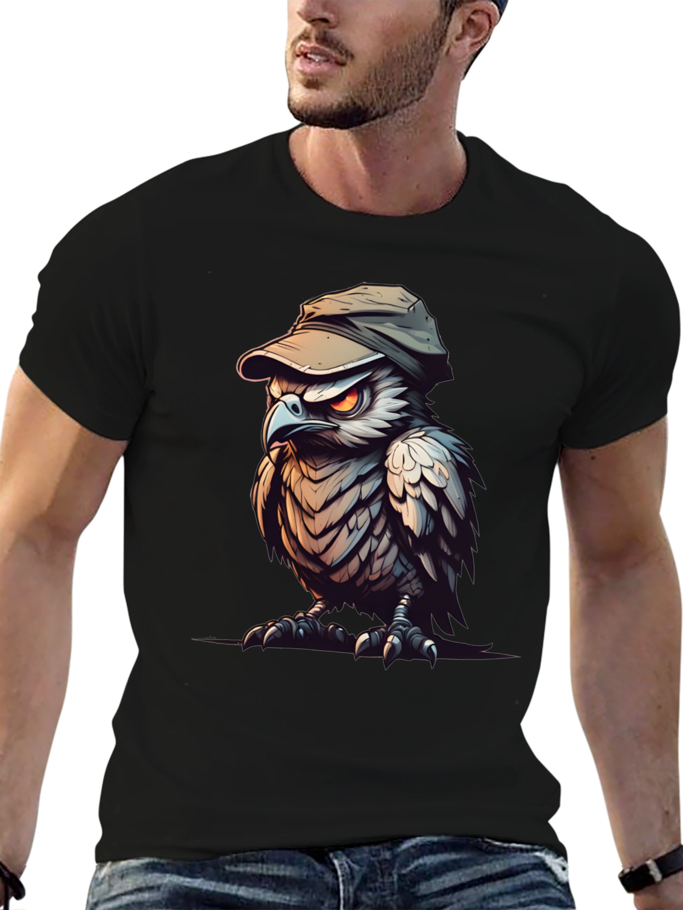 Cool Owl Graphic Tee - Black Cotton Blend