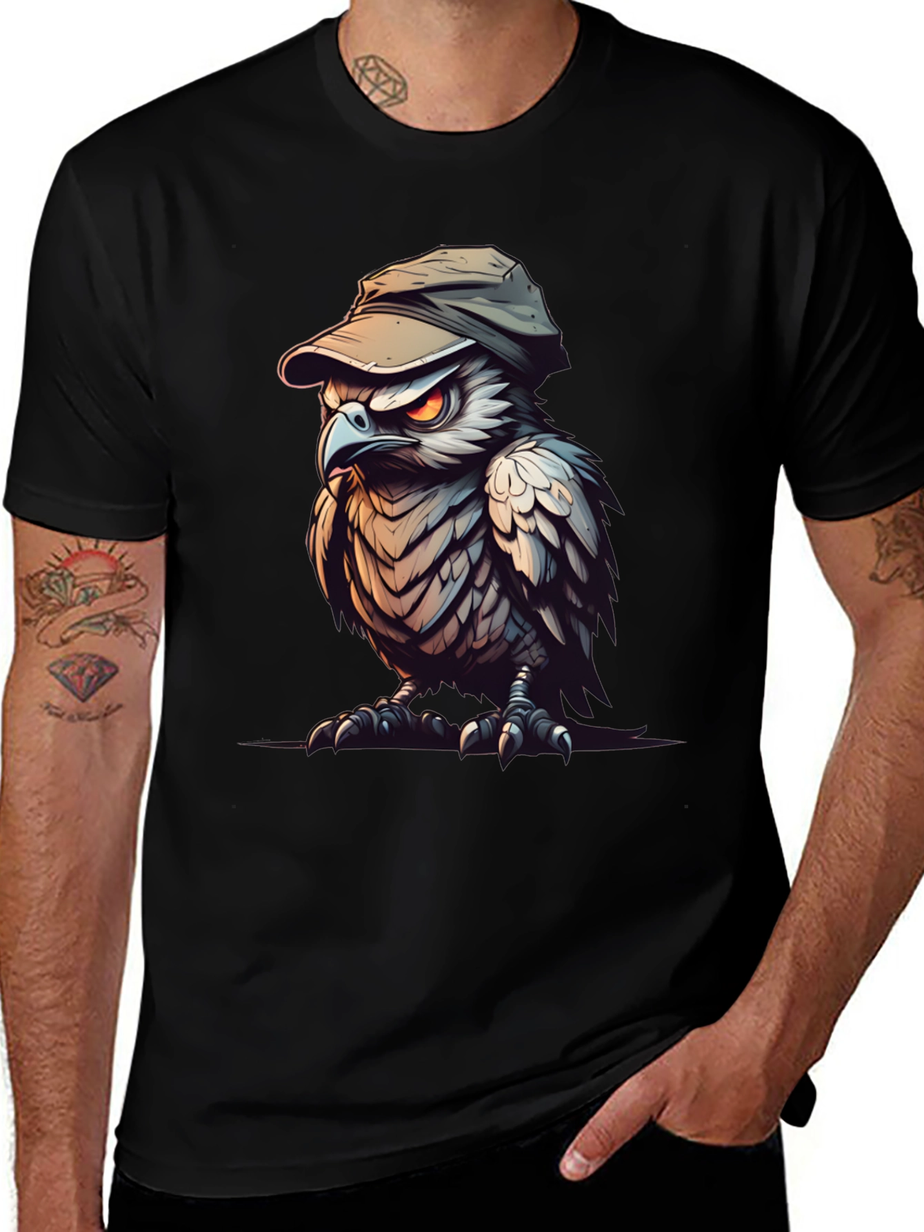 Cool Owl Graphic Tee - Black Cotton Blend