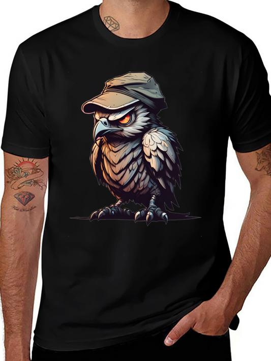 Cool Owl Graphic Tee - Black Cotton Blend