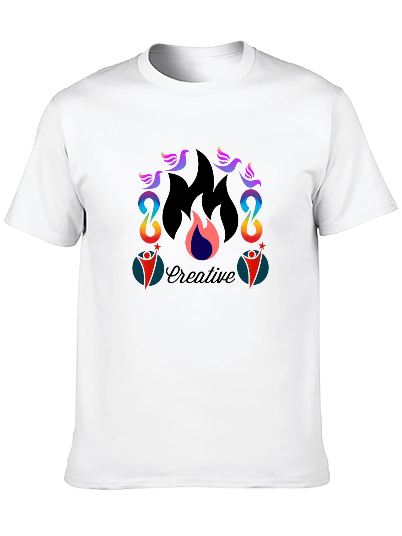 Creative Flame Graphic Tee - Black Cotton Blend T-Shirt