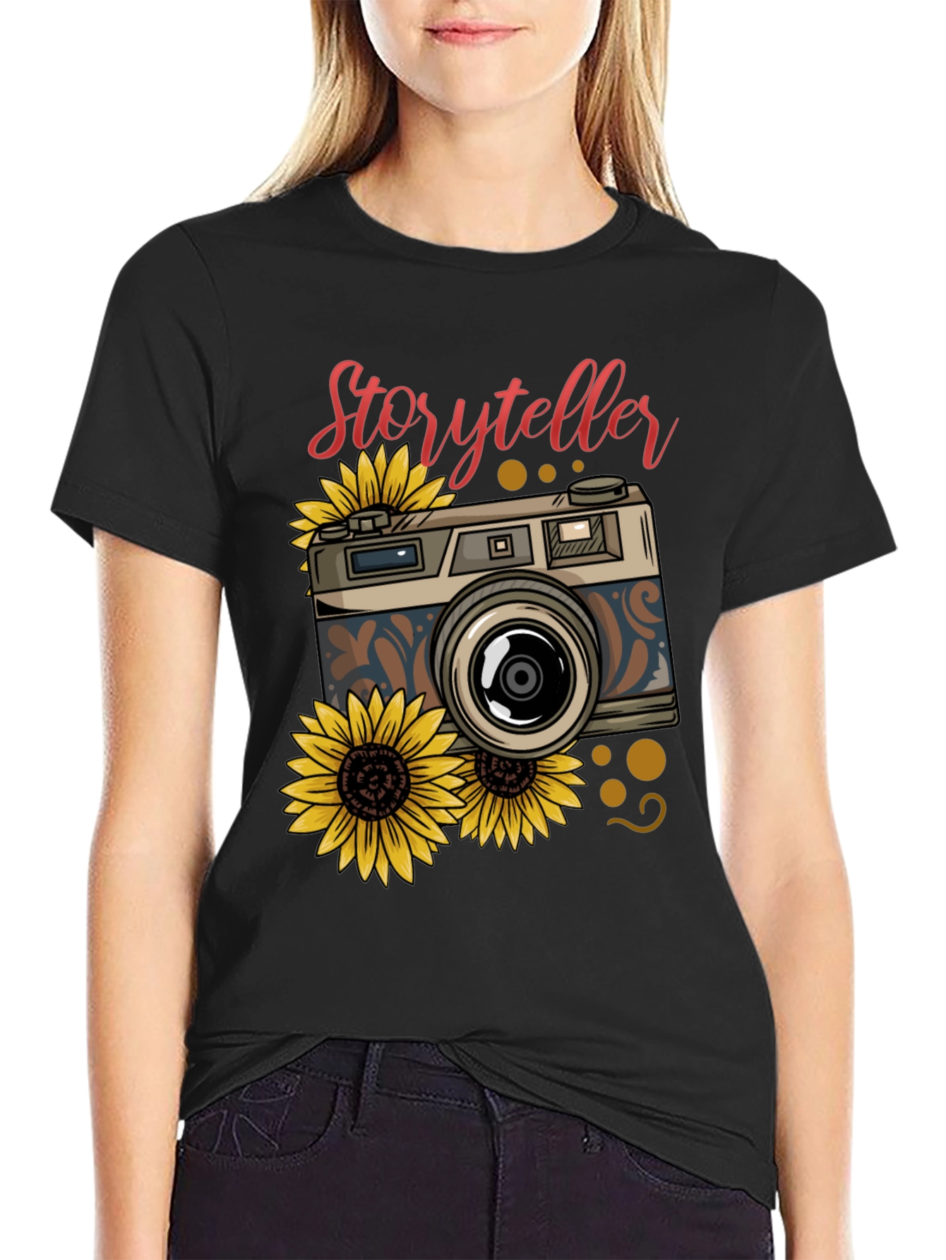 Storyteller Camera Sunflower Graphic T-Shirt