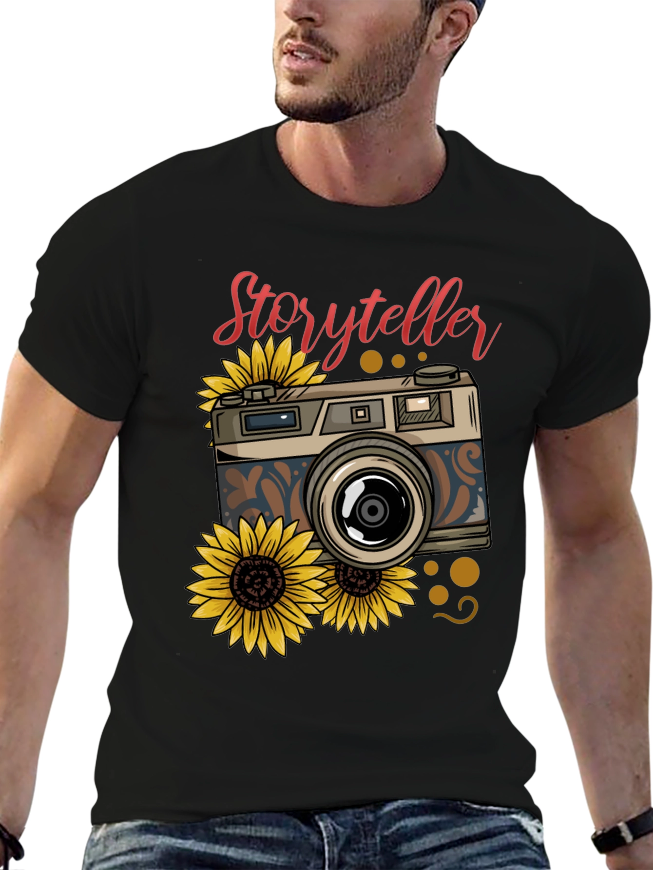 Storyteller Camera Sunflower Graphic T-Shirt