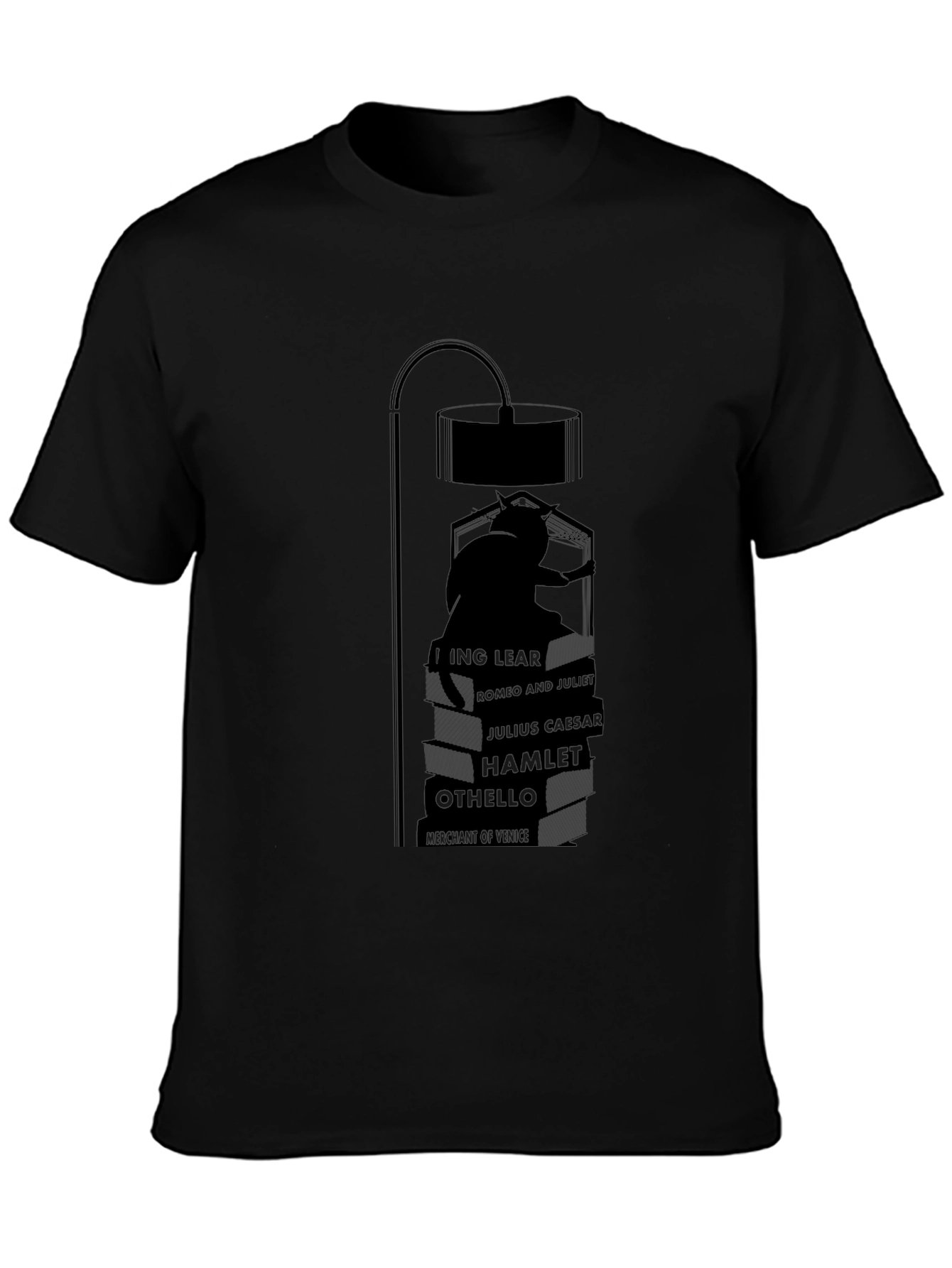 Literary Cat Lamp Black T-Shirt