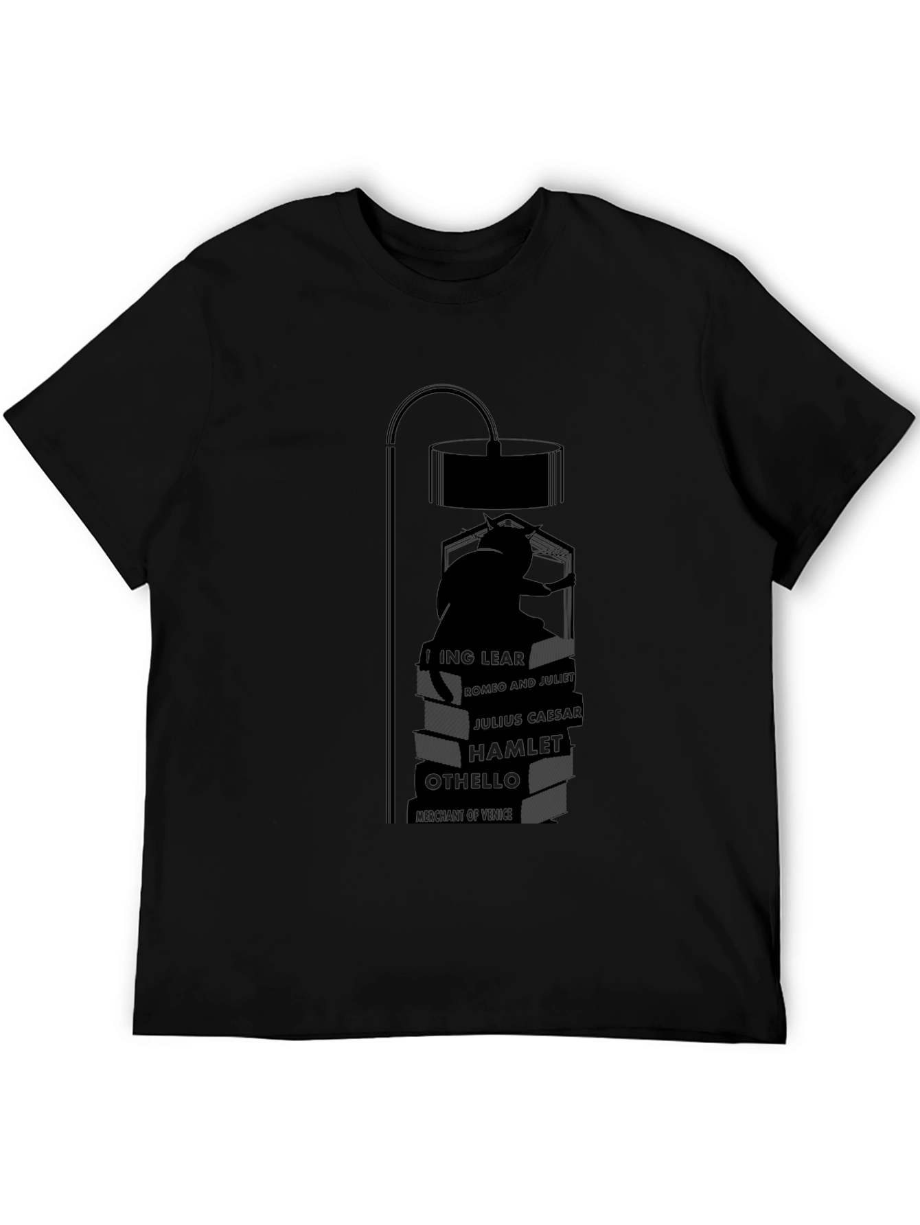 Literary Cat Lamp Black T-Shirt