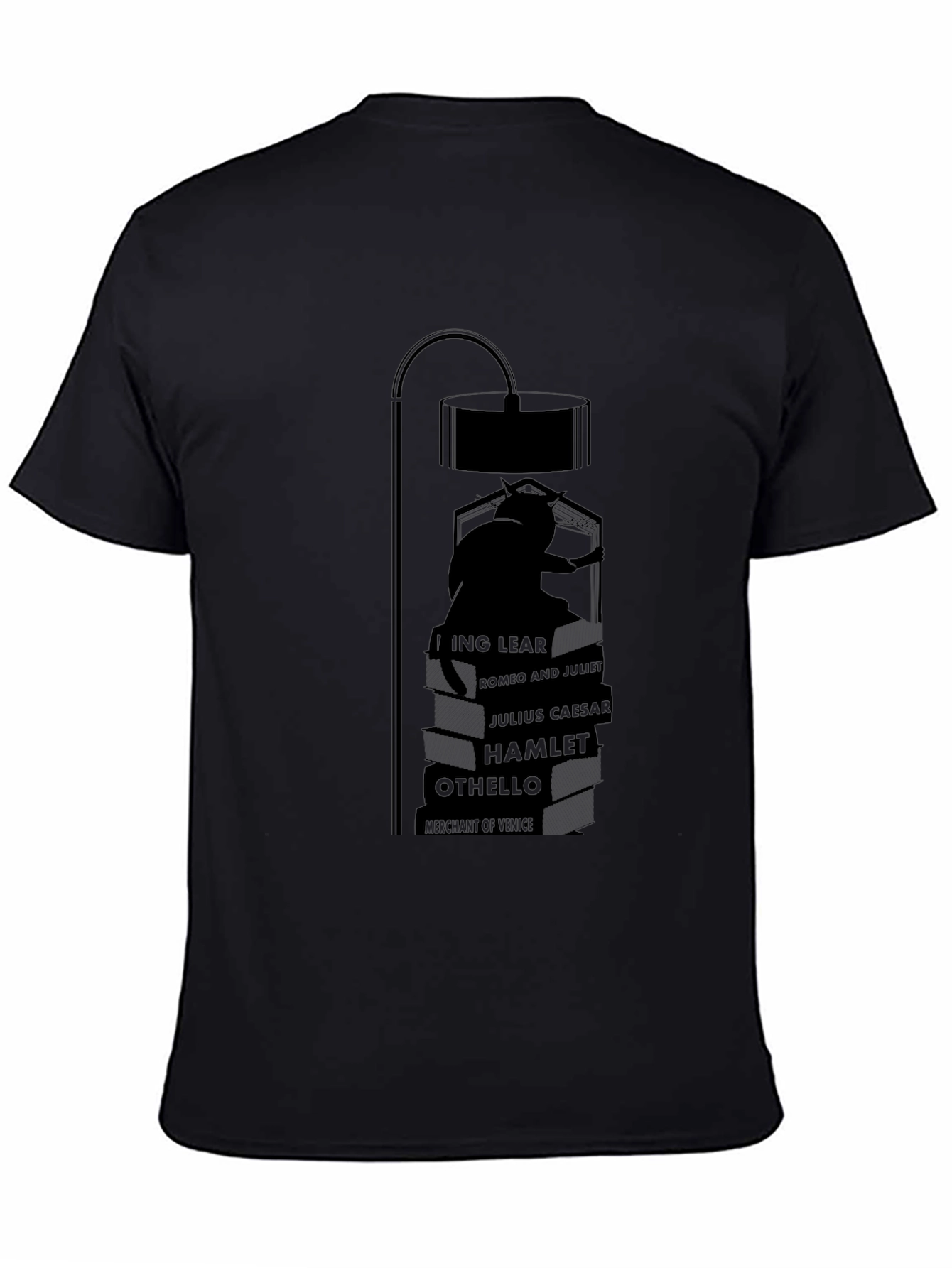 Literary Cat Lamp Black T-Shirt