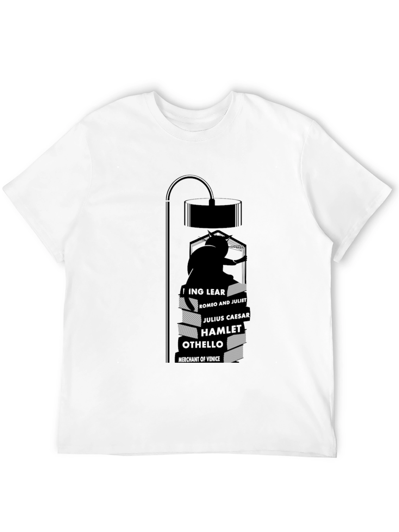 Literary Cat Lamp Black T-Shirt