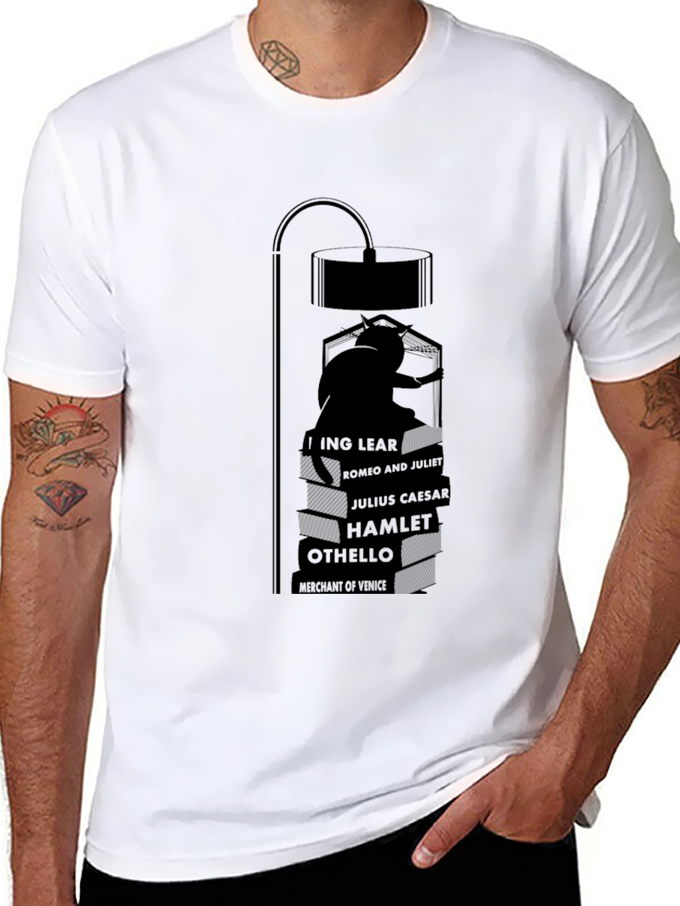 Literary Cat Lamp Black T-Shirt