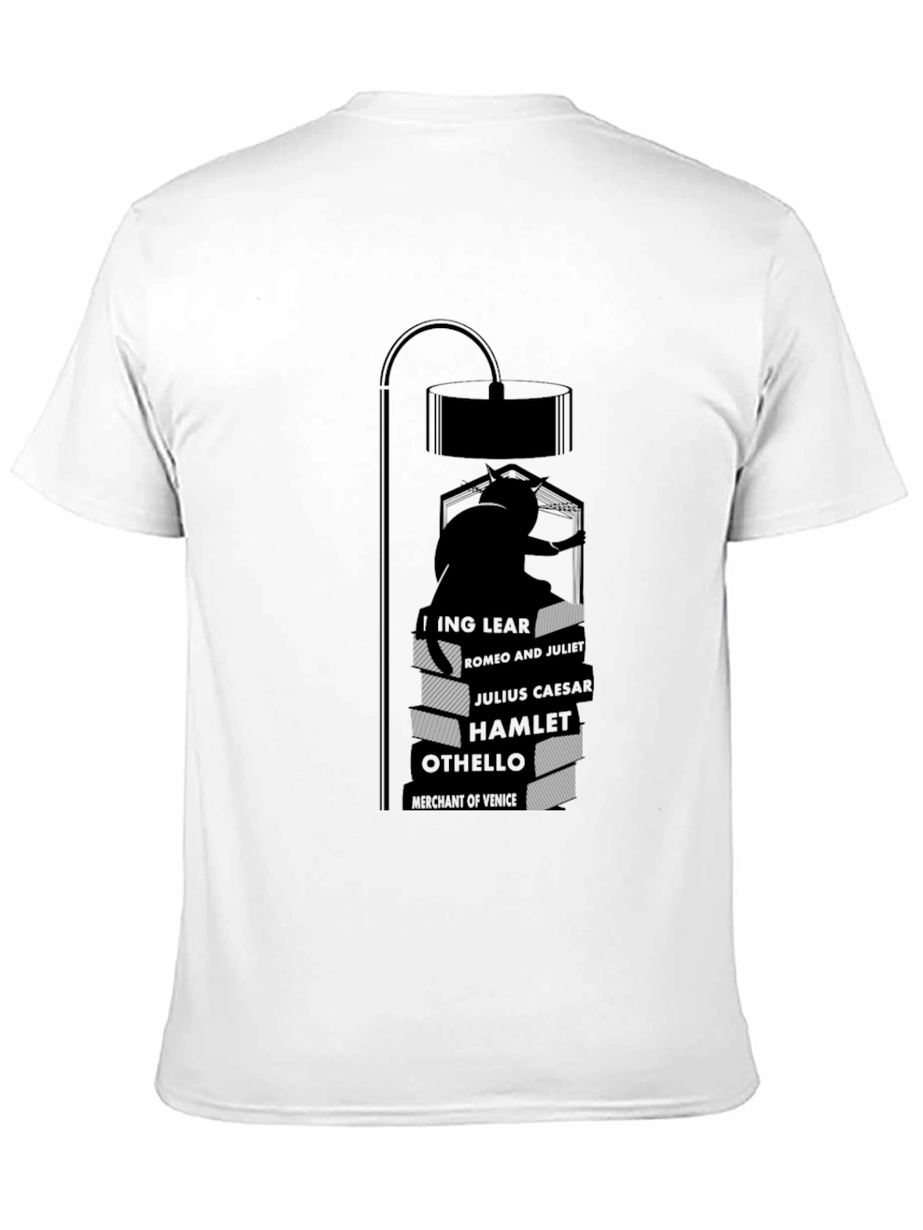 Literary Cat Lamp Black T-Shirt