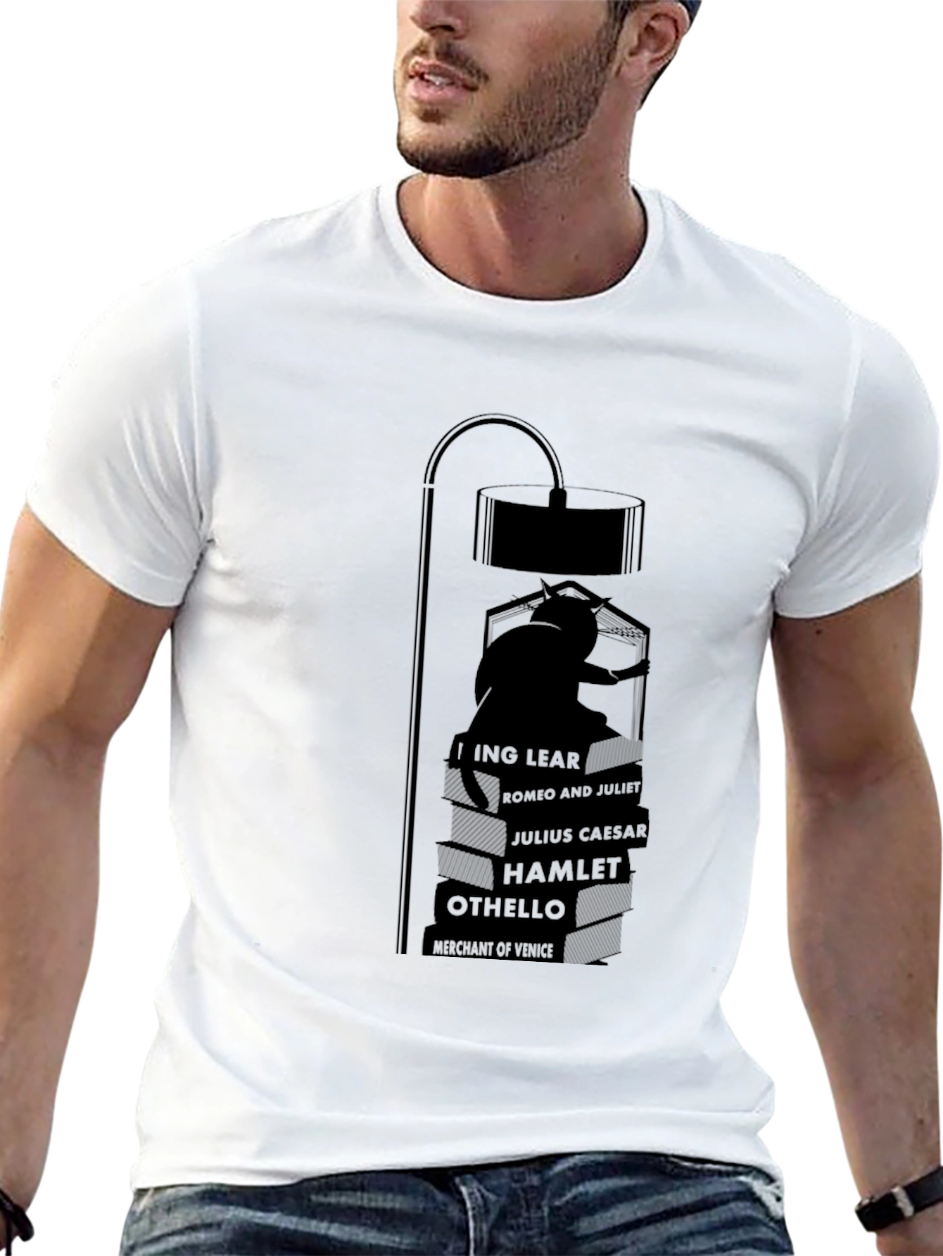 Literary Cat Lamp Black T-Shirt