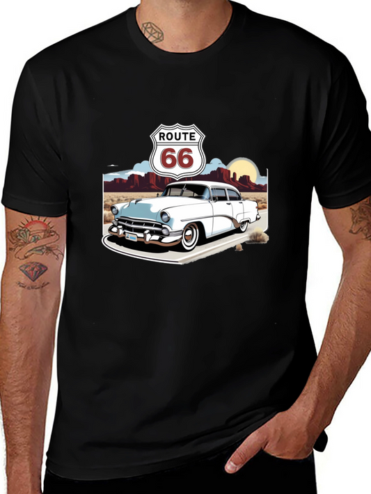 Route 66 Classic Car T-Shirt - Retro Road Trip Style