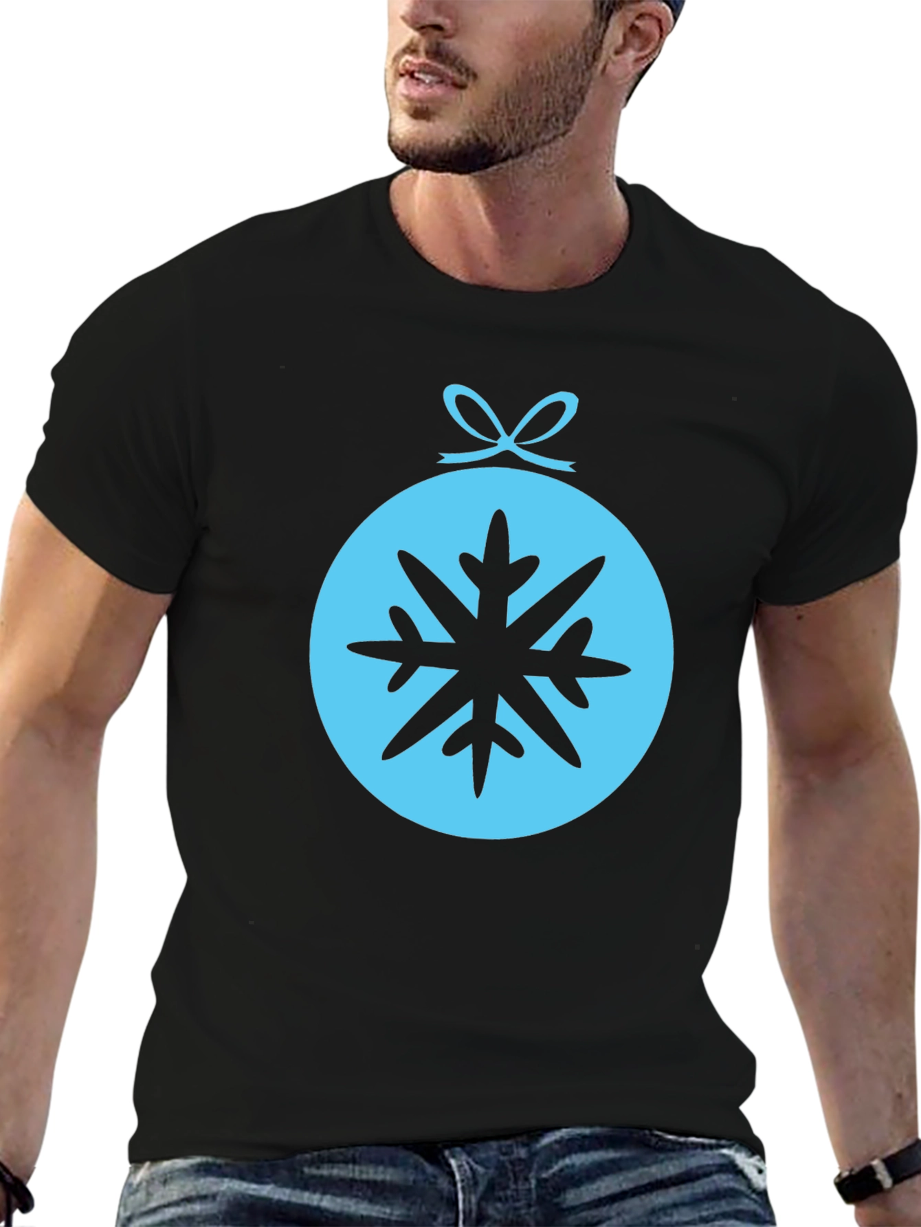 Festive Snowflake Ornament Graphic Tee - Black