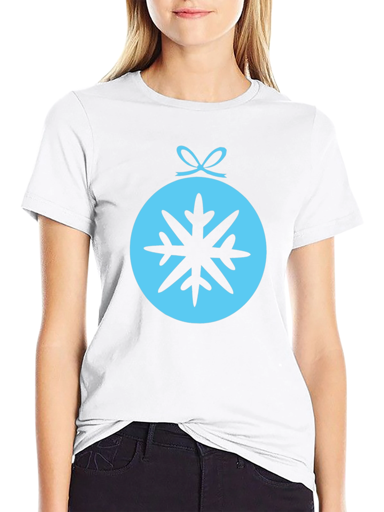 Festive Snowflake Ornament Graphic Tee - Black