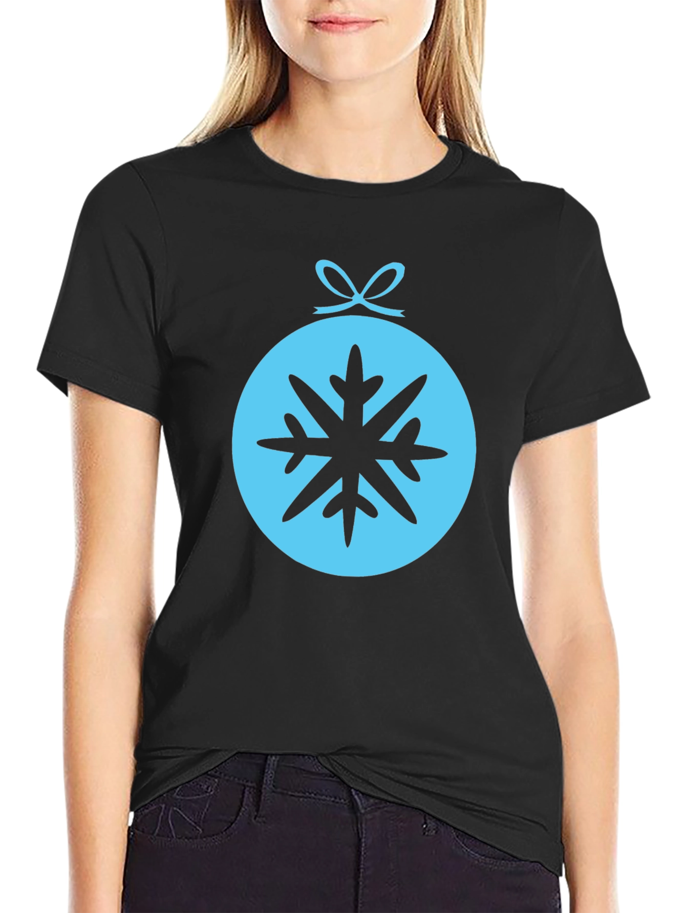 Festive Snowflake Ornament Graphic Tee - Black