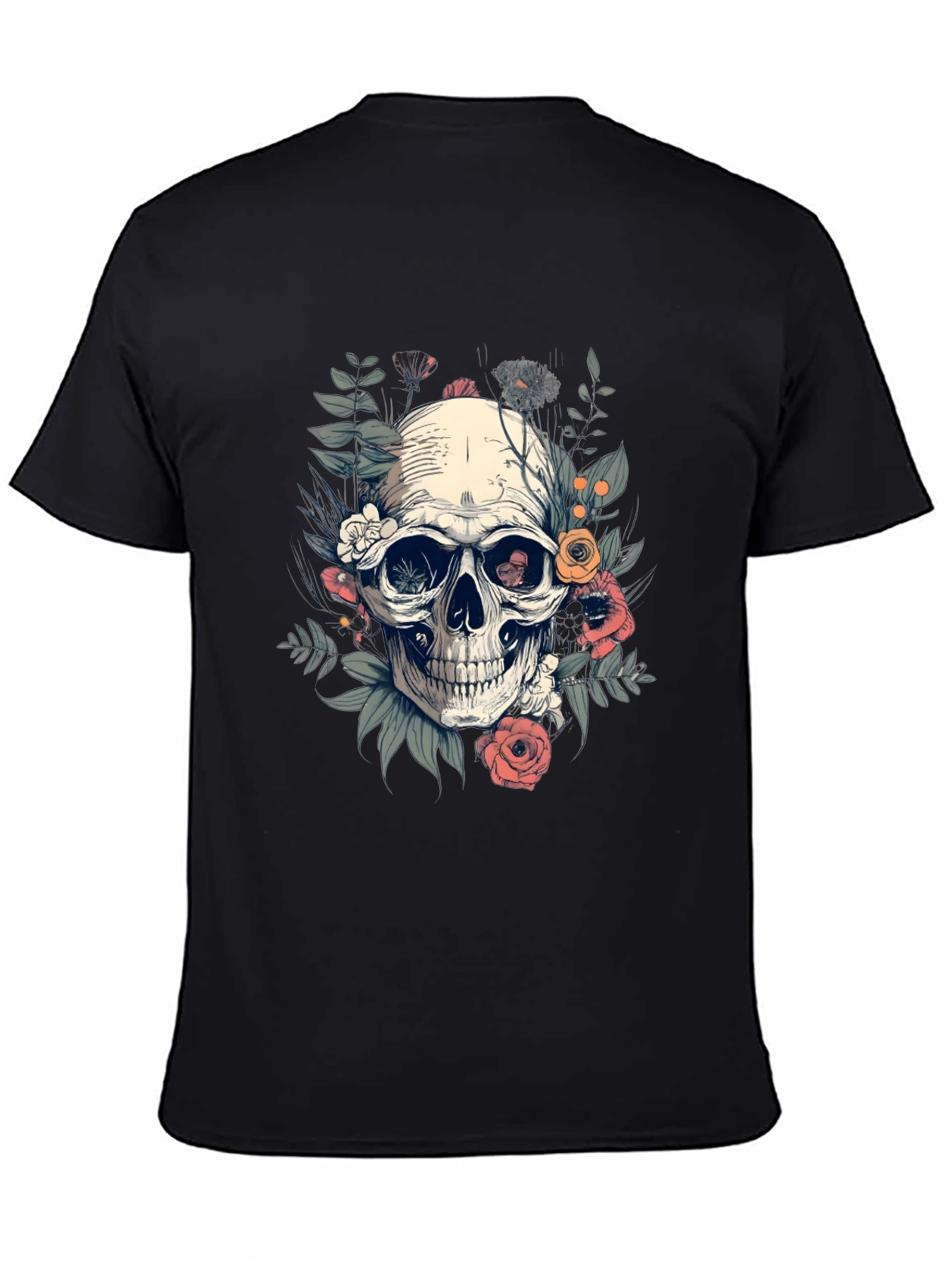 Skull Floral T-Shirt - Black