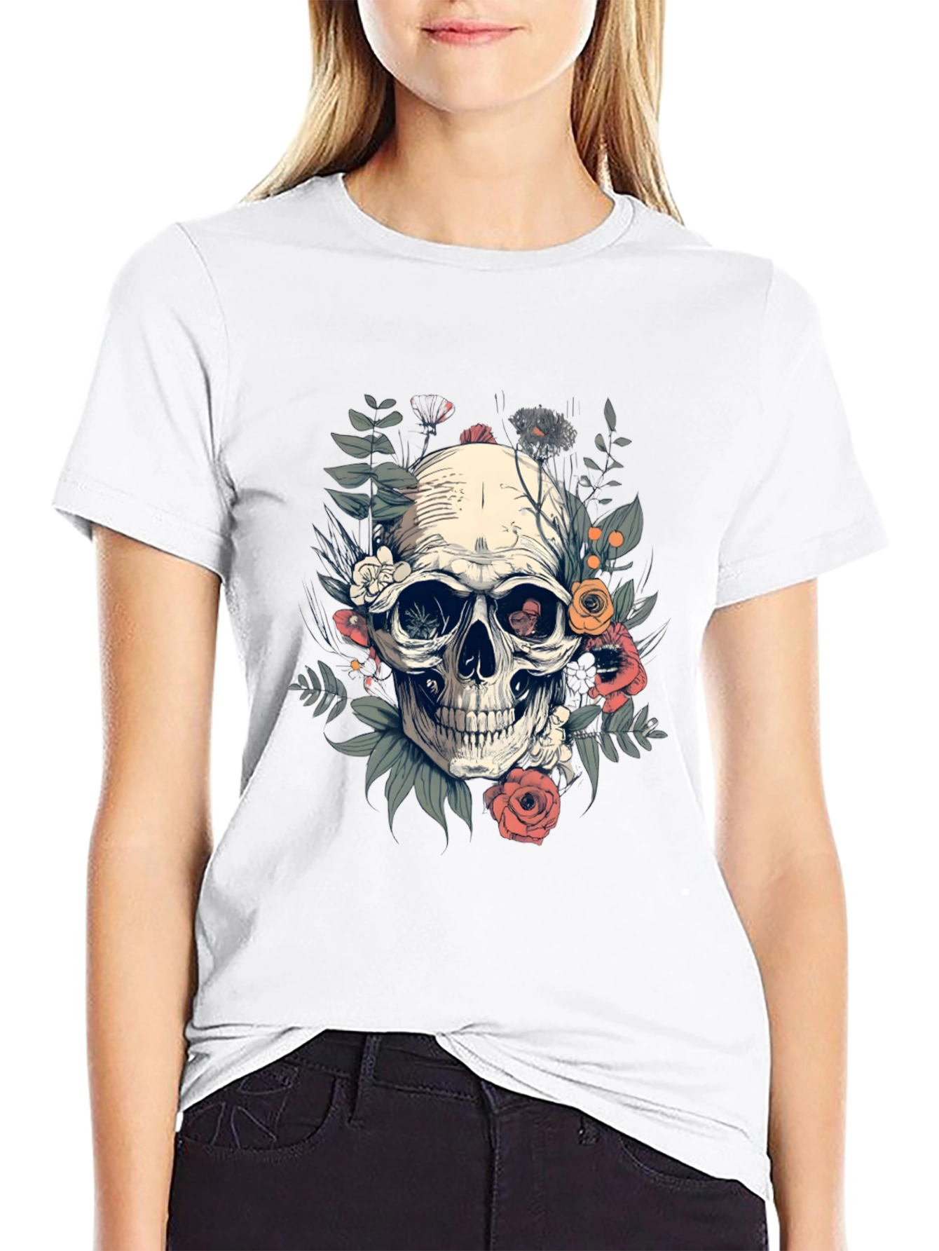Skull Floral T-Shirt - Black