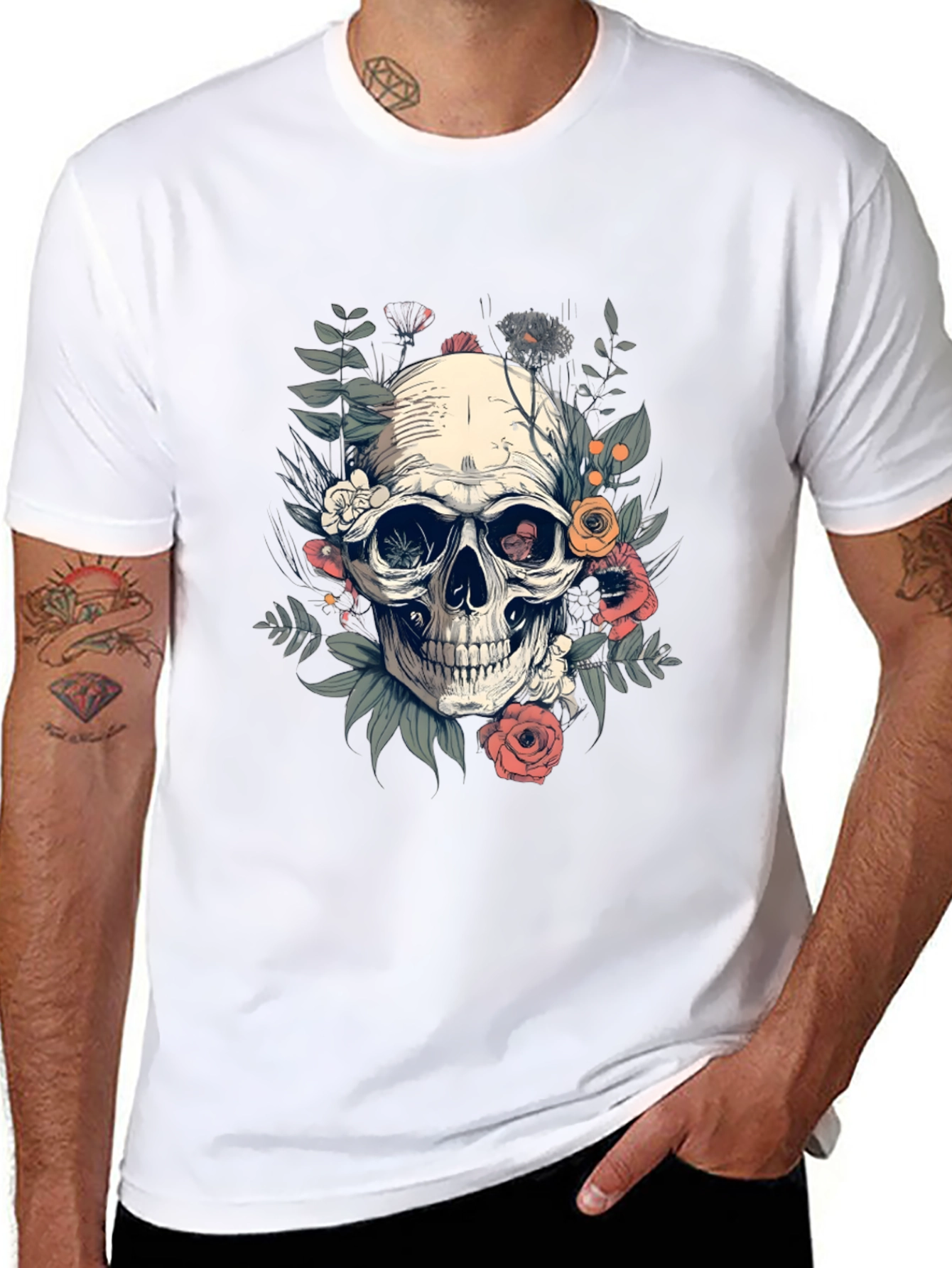 Skull Floral T-Shirt - Black