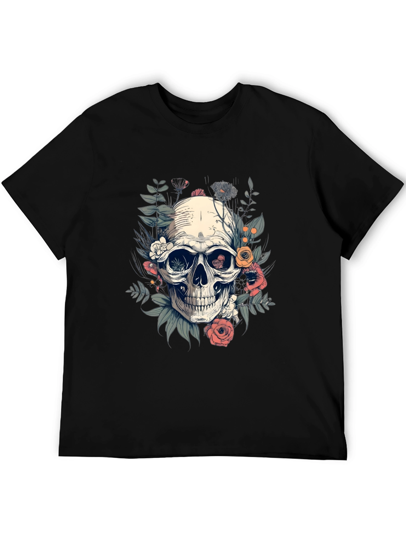 Skull Floral T-Shirt - Black