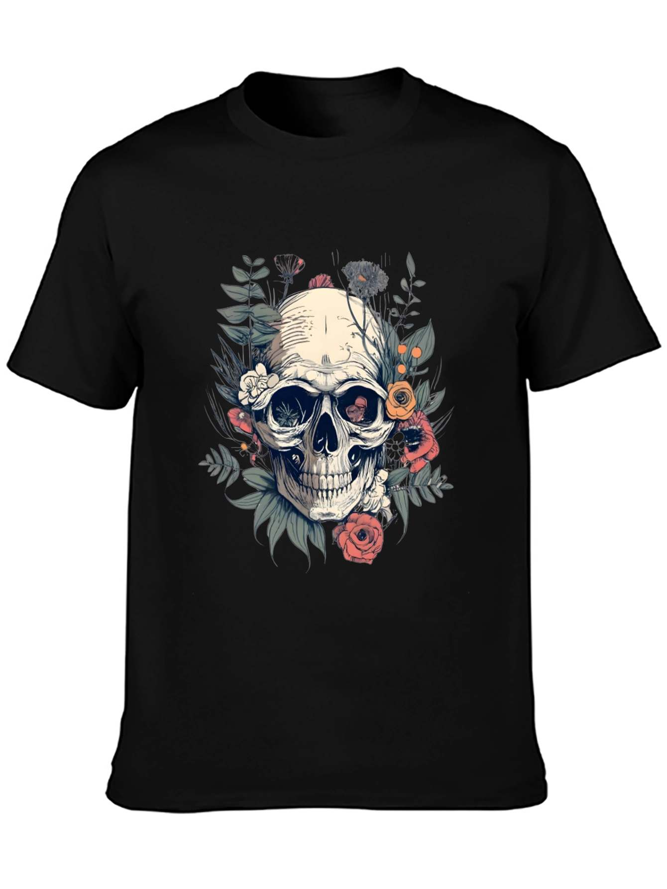 Skull Floral T-Shirt - Black
