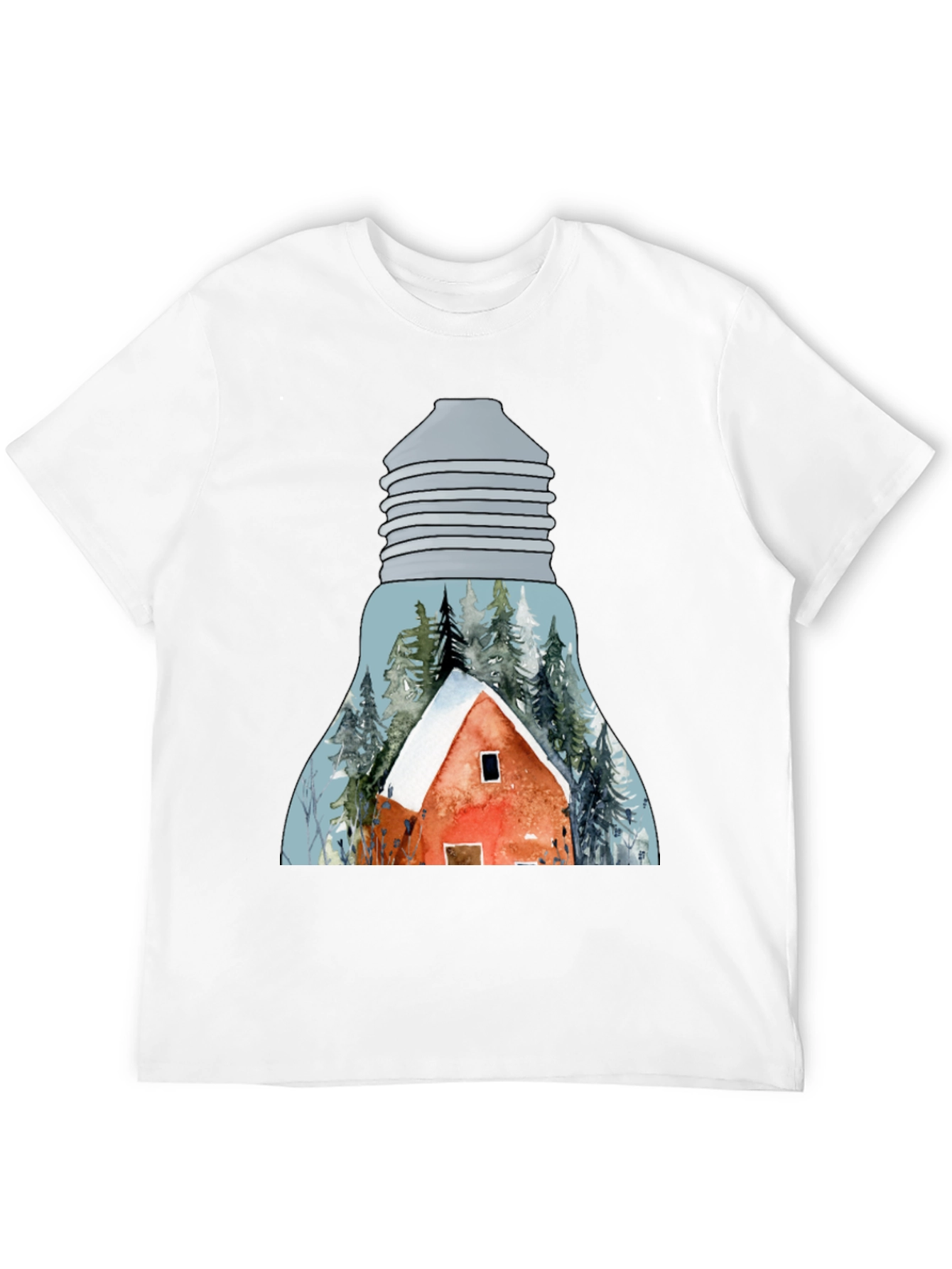 Winter Cabin in Lightbulb T-Shirt