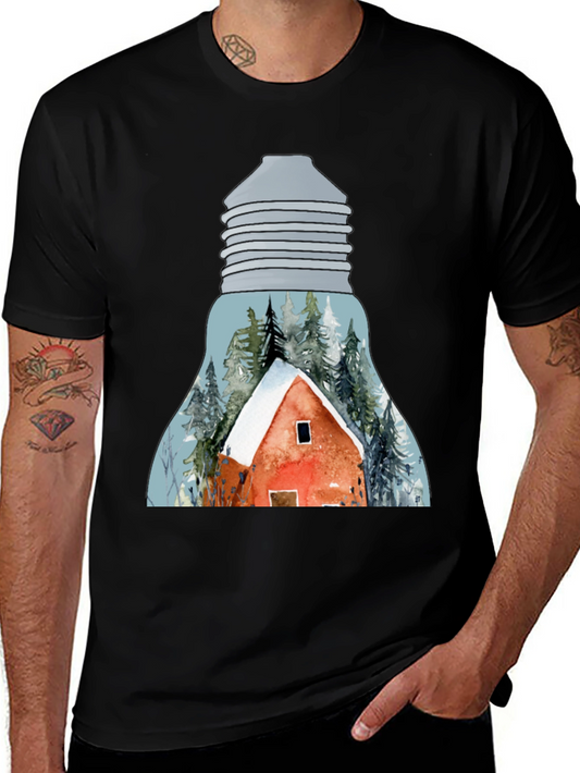 Winter Cabin in Lightbulb T-Shirt