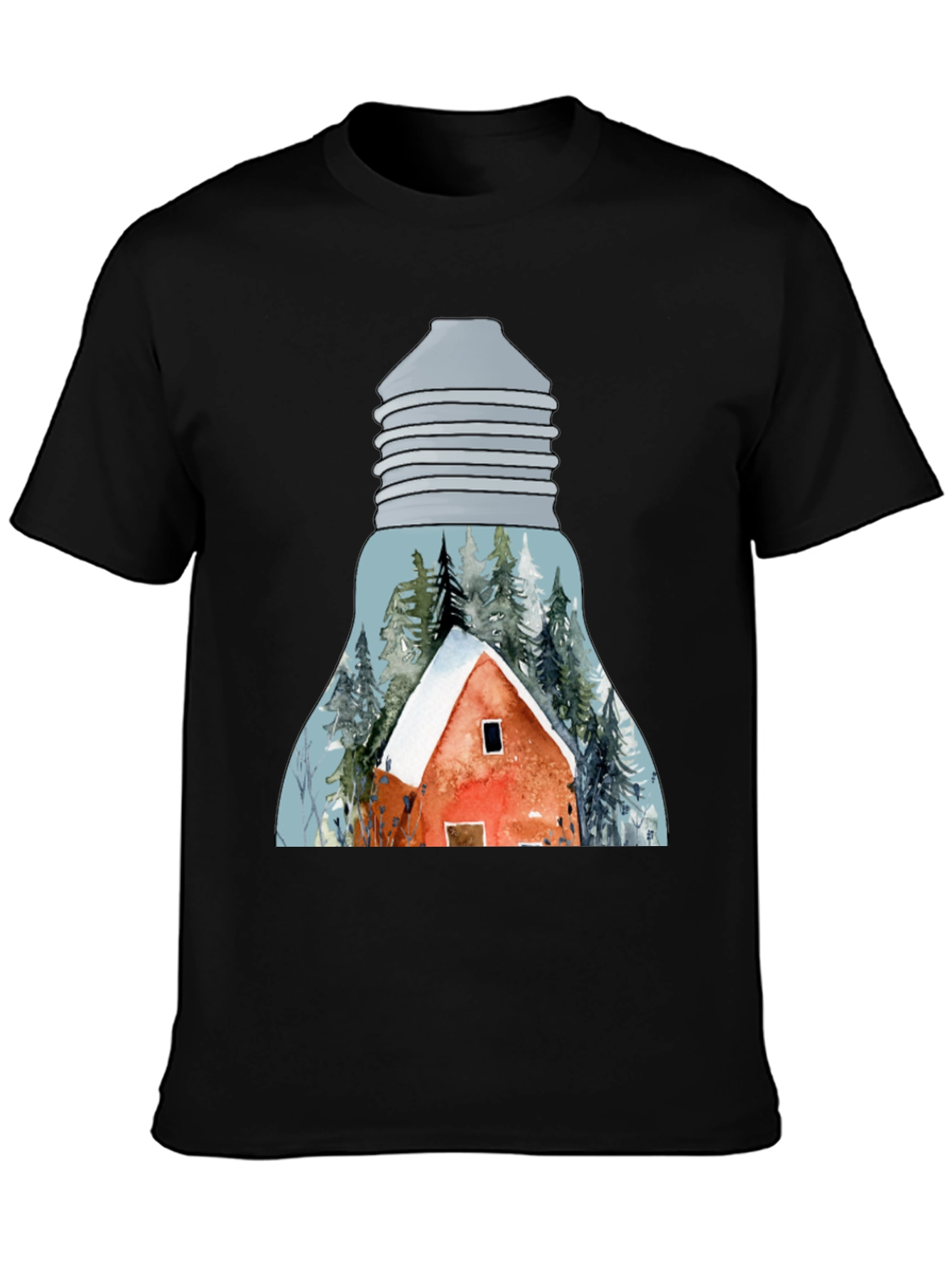 Winter Cabin in Lightbulb T-Shirt