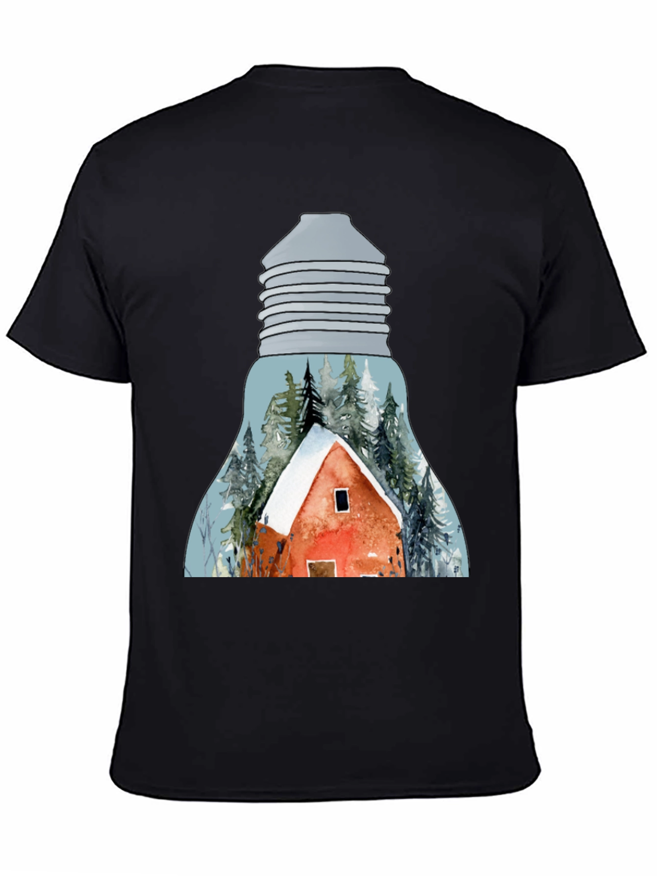 Winter Cabin in Lightbulb T-Shirt