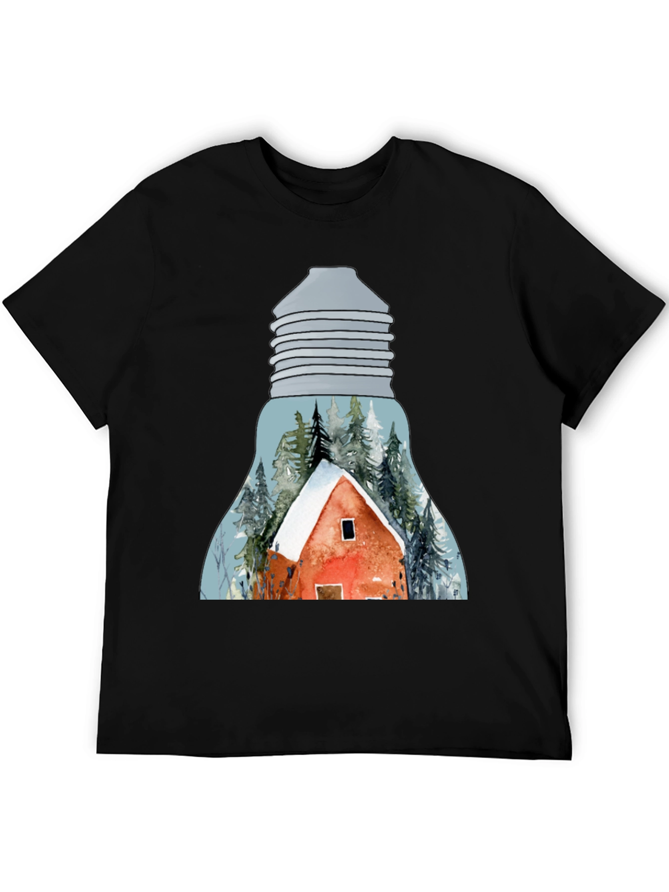 Winter Cabin in Lightbulb T-Shirt