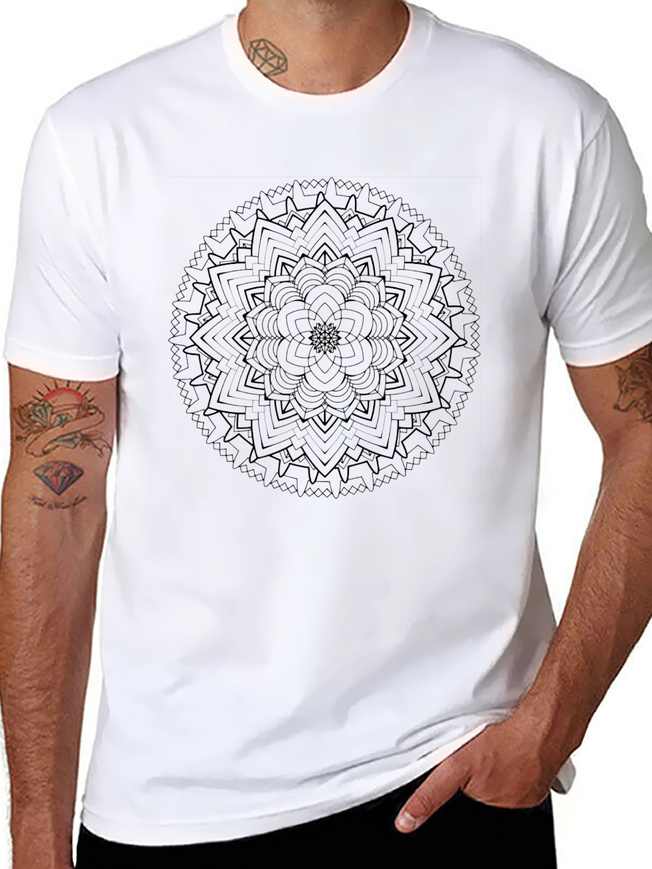 Mens Black Mandala Graphic Tee - Casual Style