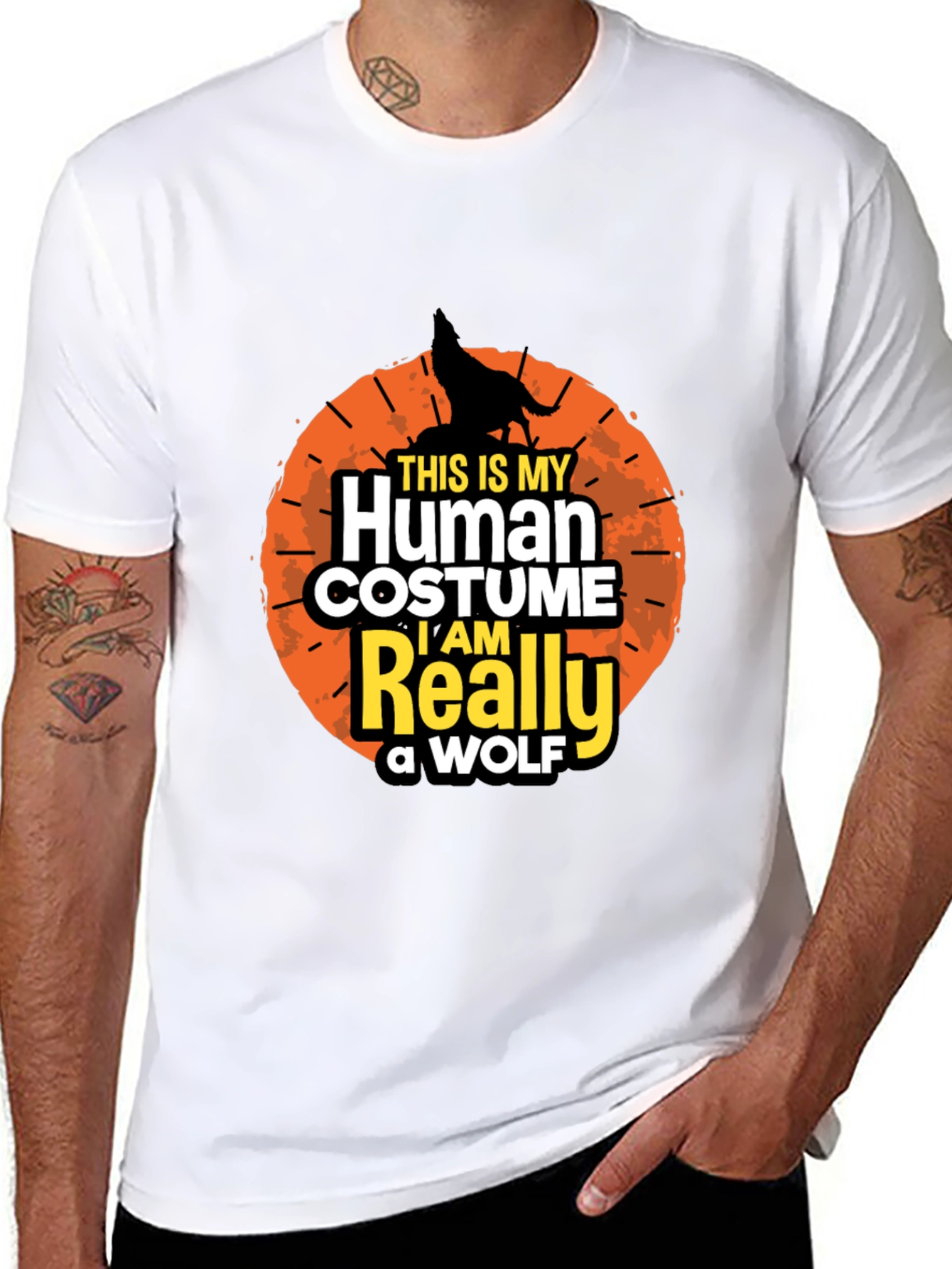 Human Costume Wolf T-Shirt - Funny Halloween Tee
