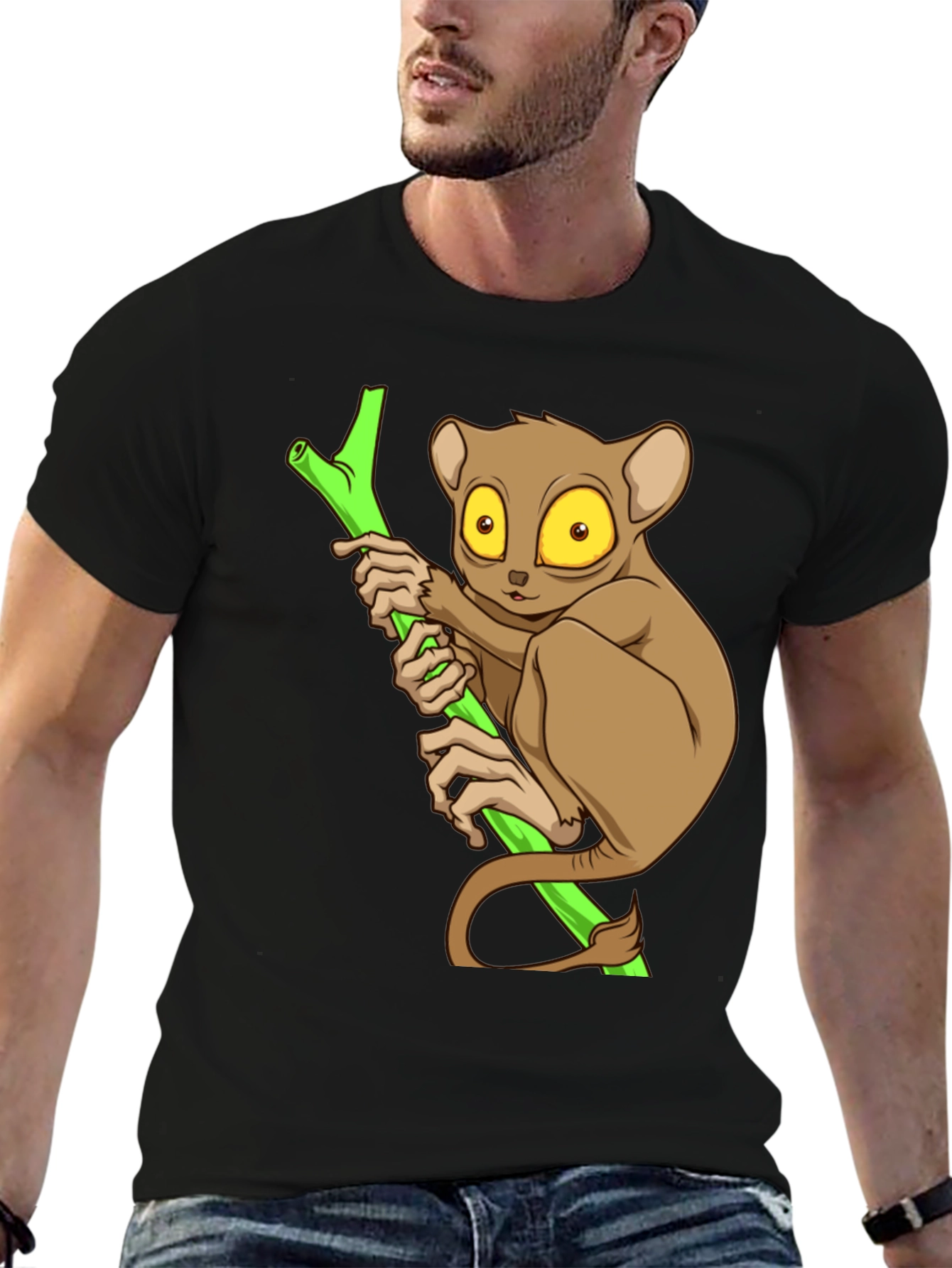 Cute Tarsier Graphic Tee - Black Cotton