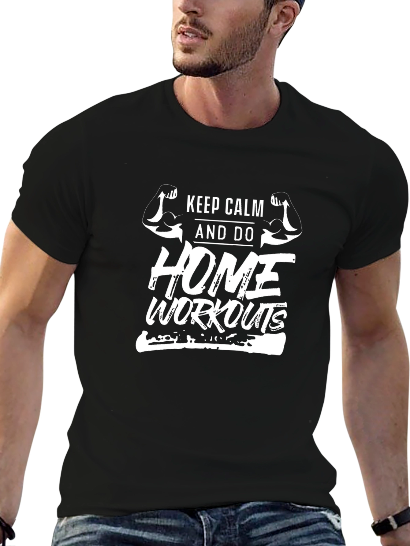 Keep Calm & Home Workouts Black Graphic T-Shirt