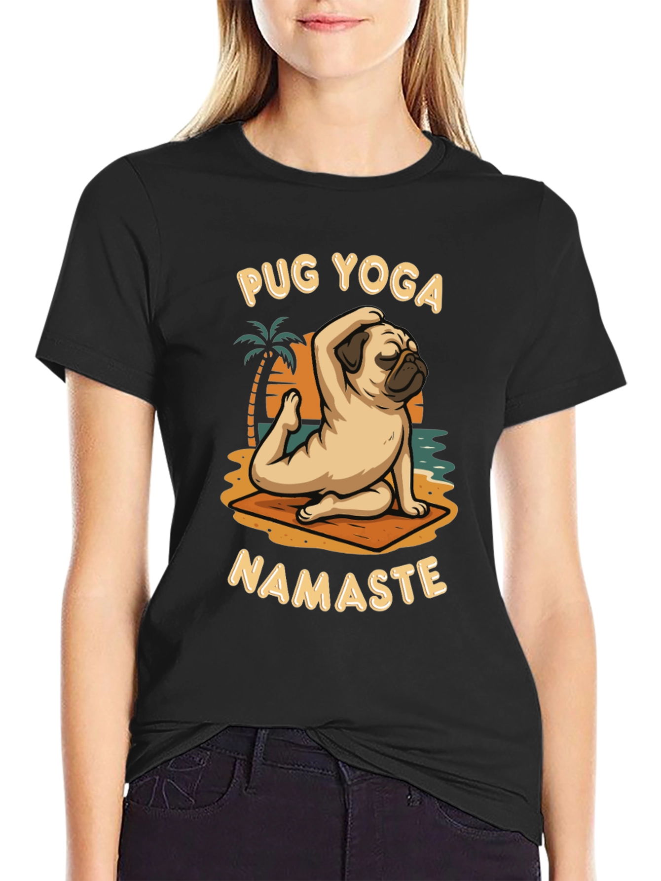 Pug Yoga T-Shirt Namaste Design
