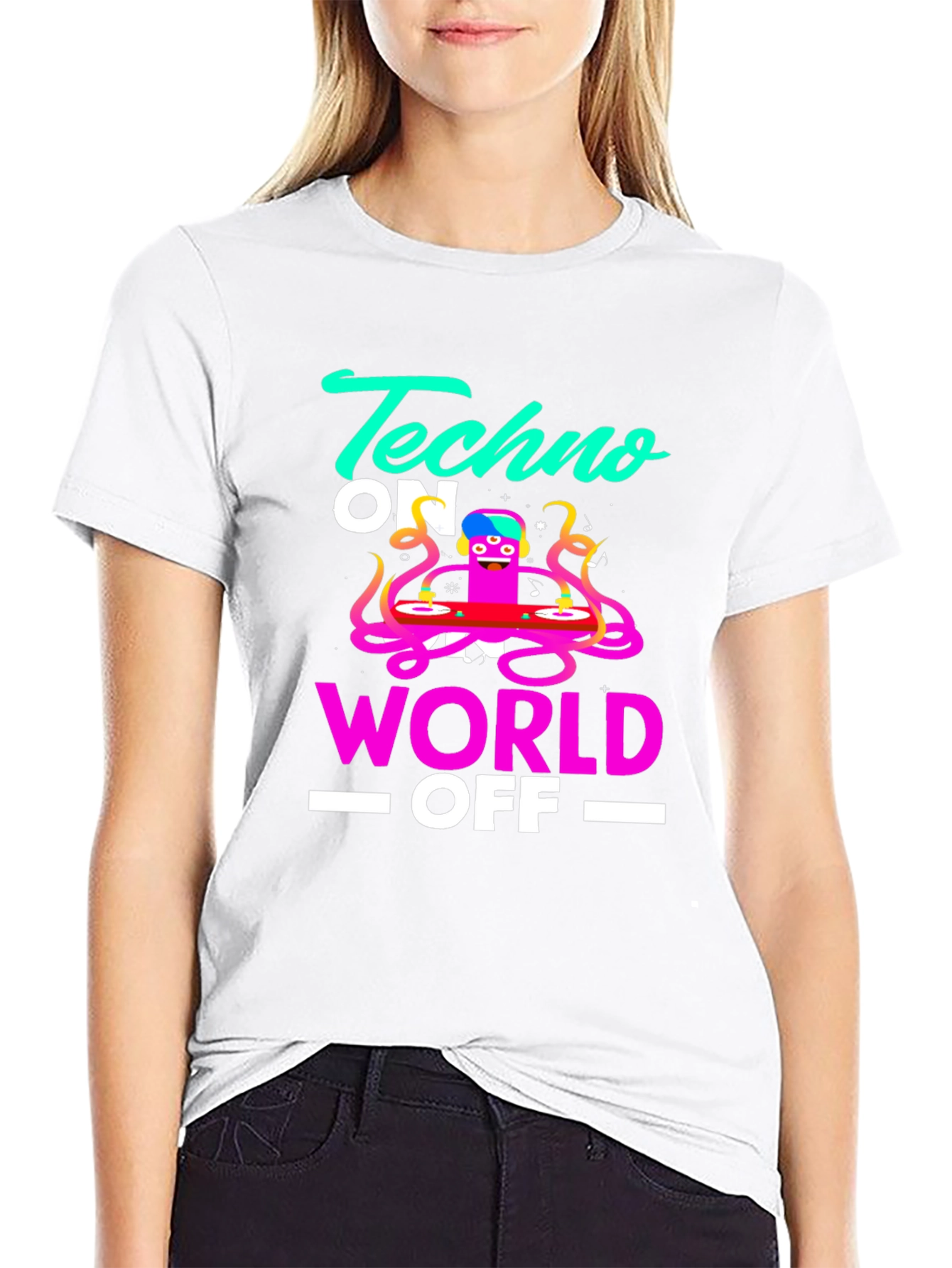 Techno On World Off Graphic Black T-Shirt