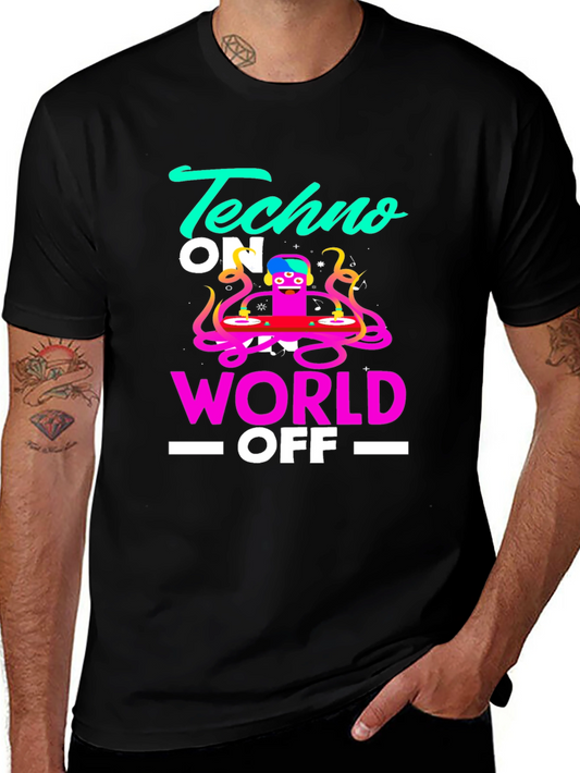 Techno On World Off Graphic Black T-Shirt