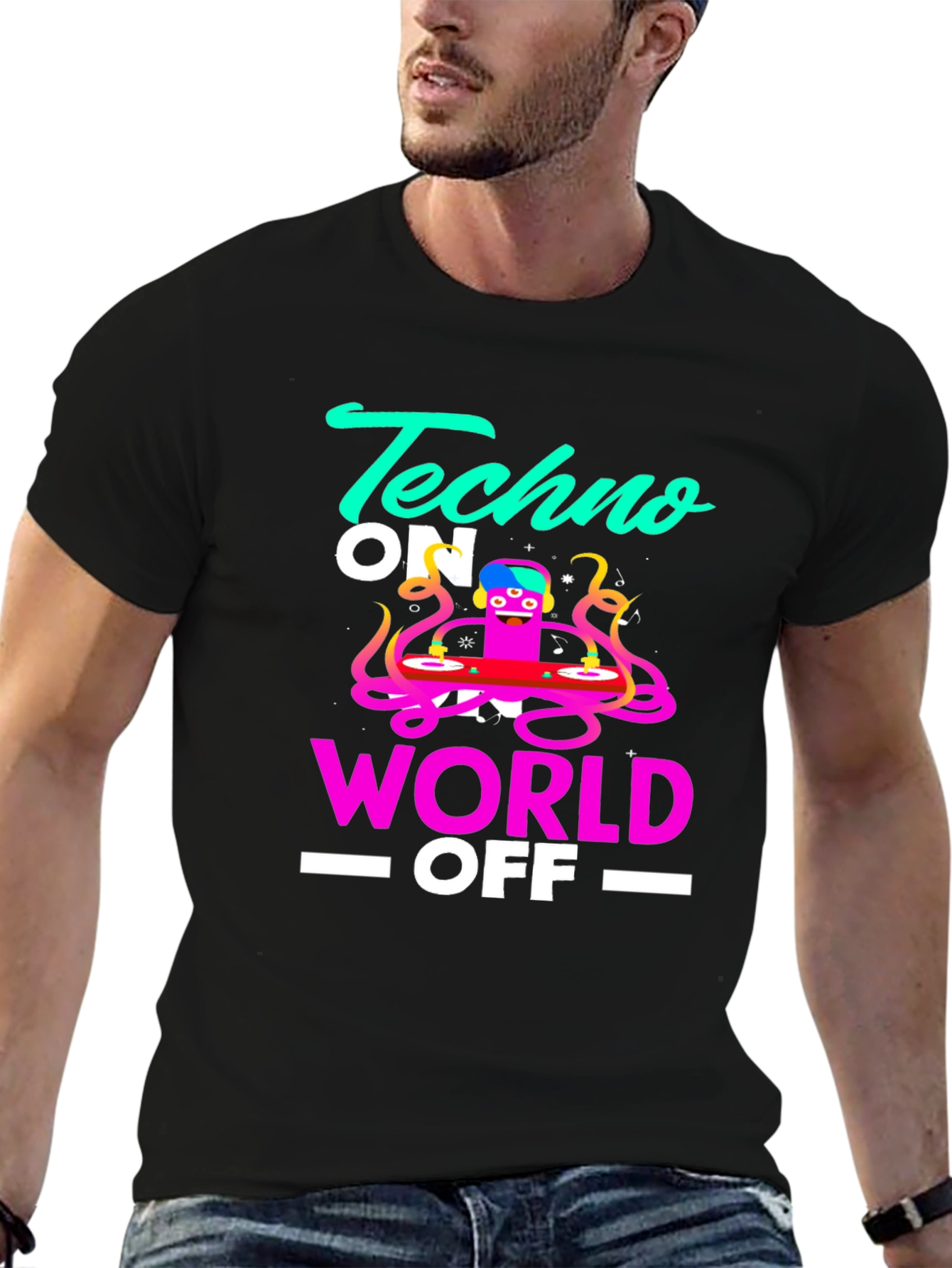 Techno On World Off Graphic Black T-Shirt