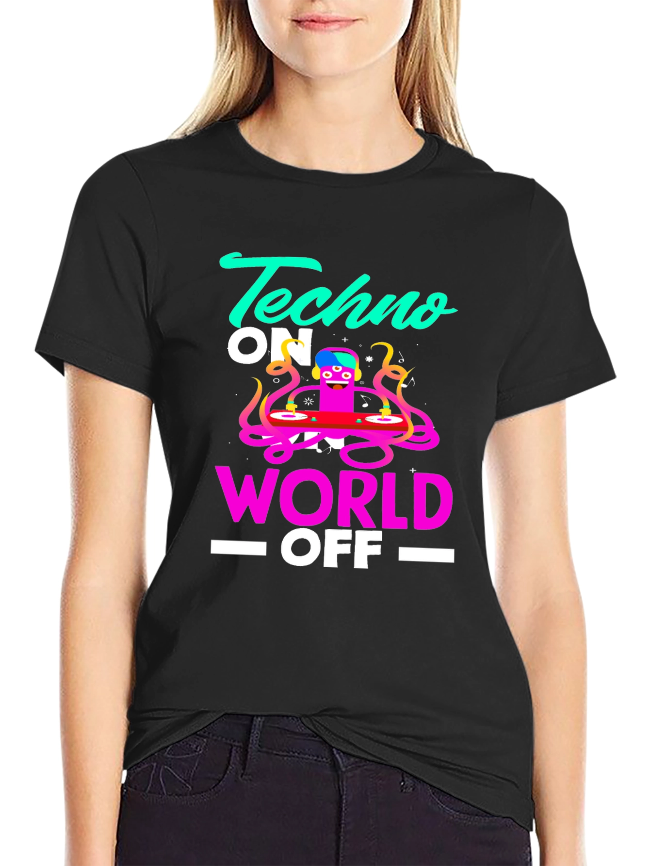Techno On World Off Graphic Black T-Shirt