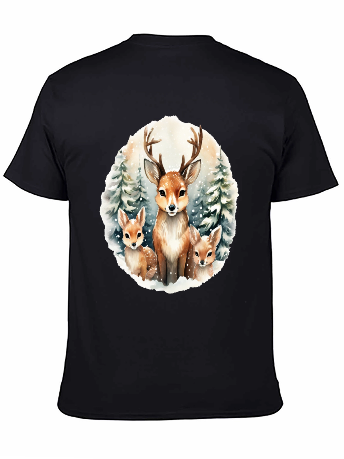 Deer Family Graphic Tee - Winter Forest Design