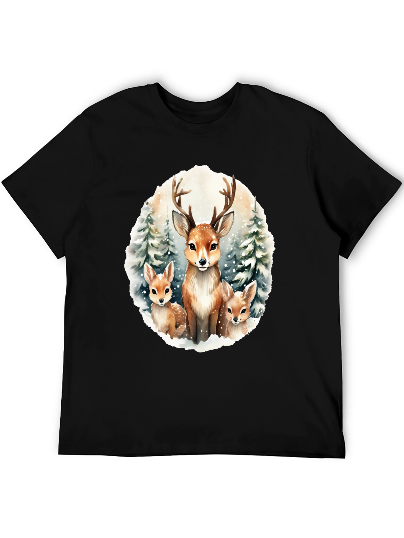Deer Family Graphic Tee - Winter Forest Design