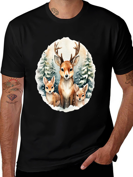 Deer Family Graphic Tee - Winter Forest Design