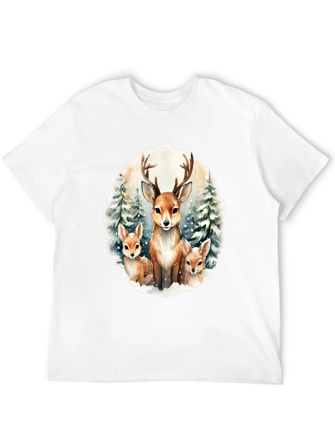 Deer Family Graphic Tee - Winter Forest Design