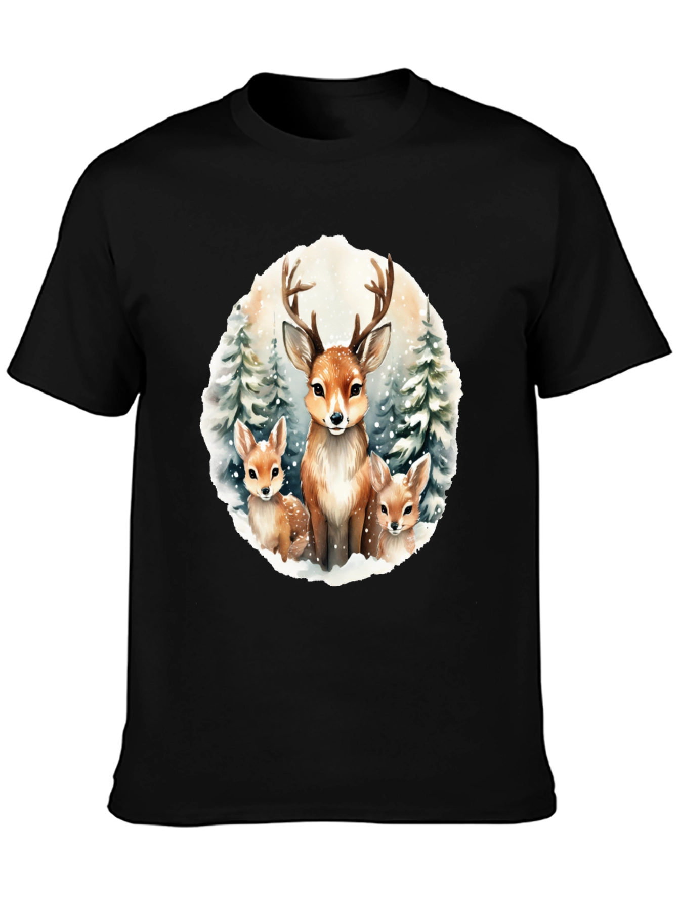 Deer Family Graphic Tee - Winter Forest Design