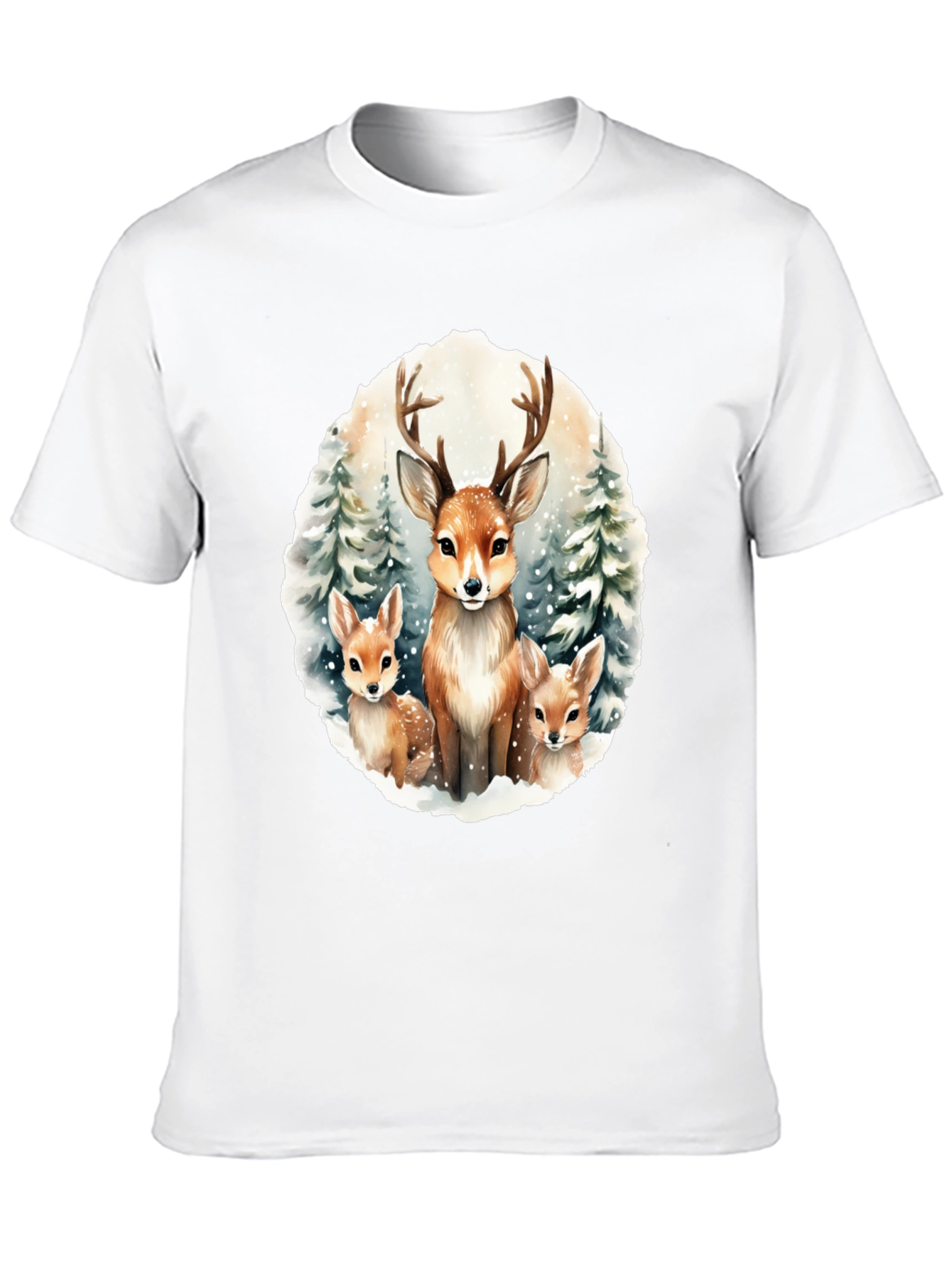 Deer Family Graphic Tee - Winter Forest Design