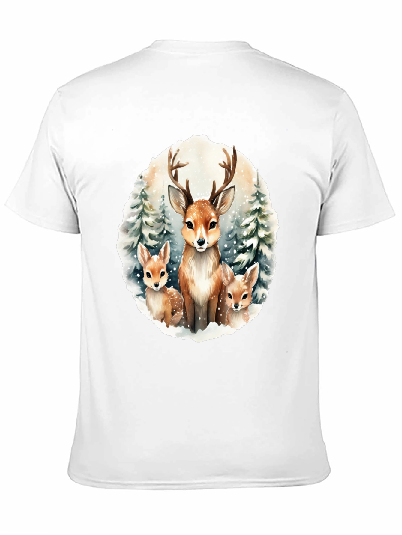 Deer Family Graphic Tee - Winter Forest Design