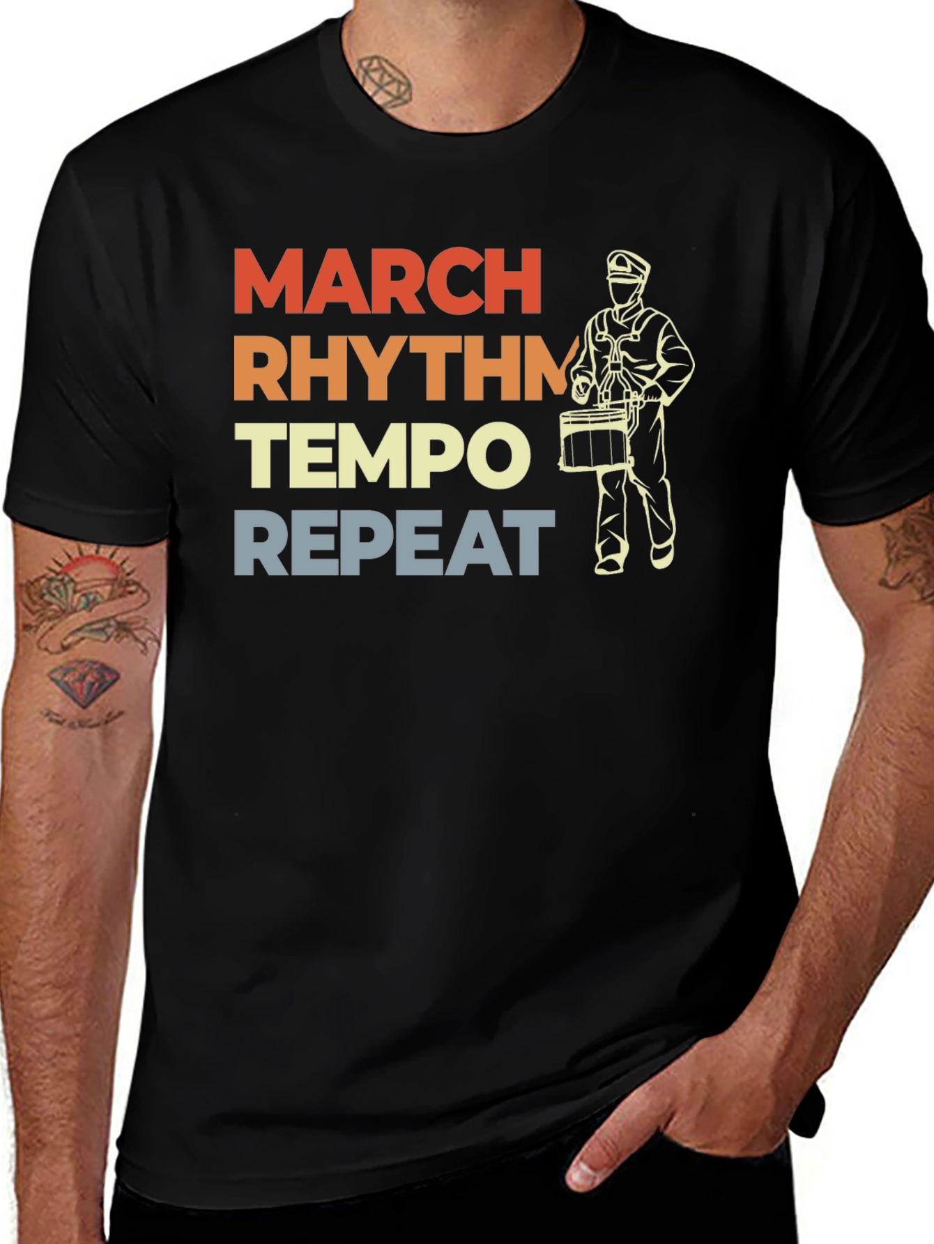 March Rhythm Tempo Repeat Drummer T-Shirt