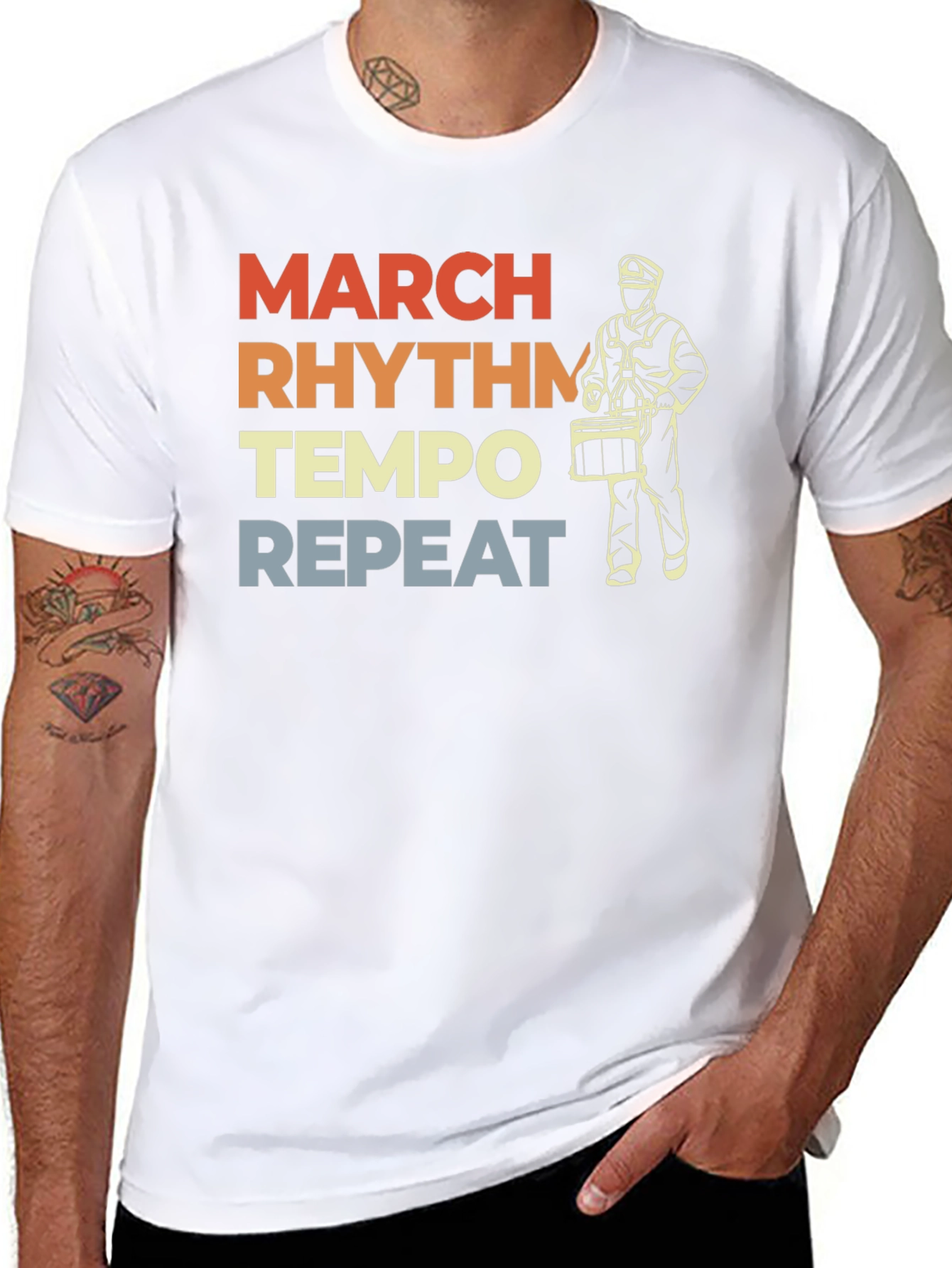 March Rhythm Tempo Repeat Drummer T-Shirt